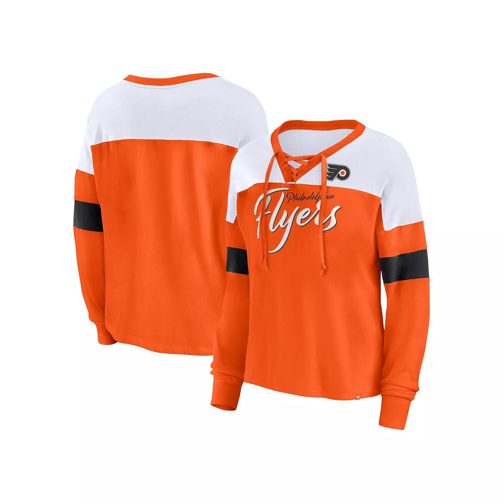 Women's Fanatics Orange Philadelphia Flyers Take the Shot Long Sleeve Lace-Up V-Neck T-Shirt, Size: Large, Fly Orange Product Image