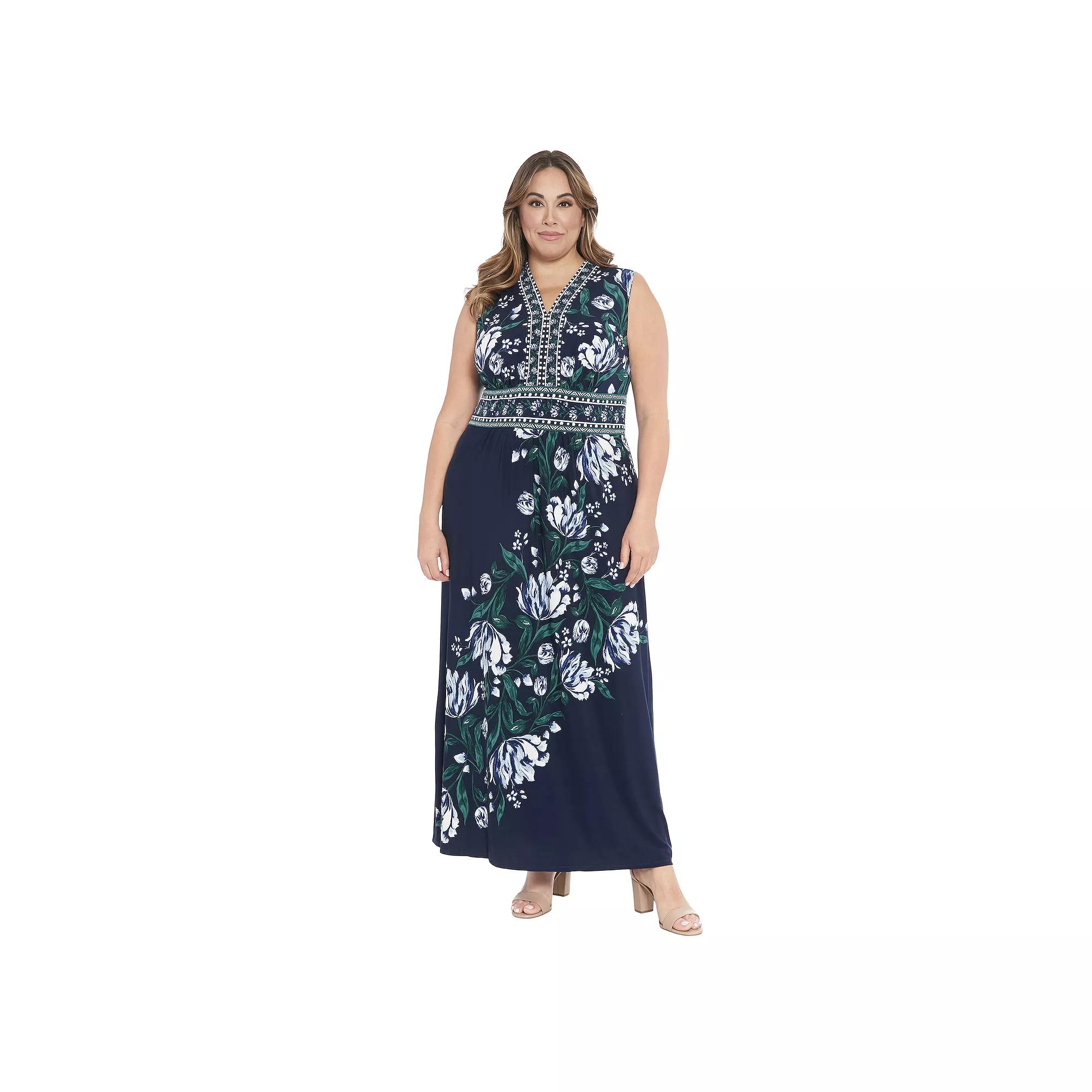 Plus Size London Times V-Neck Sleeveless Maxi Dress, Women's, Size: 16 W, Navy Blue Product Image