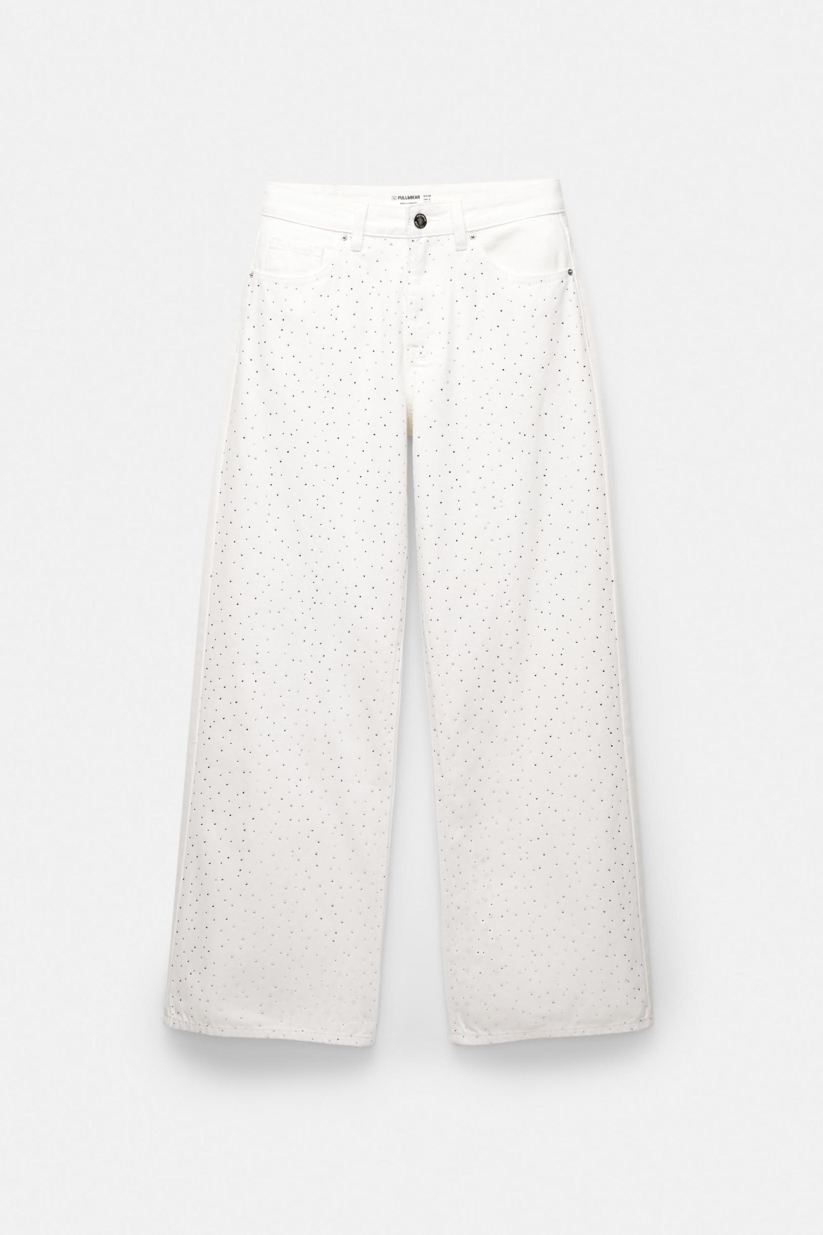 Straight-leg baggy jeans with rhinestones Product Image