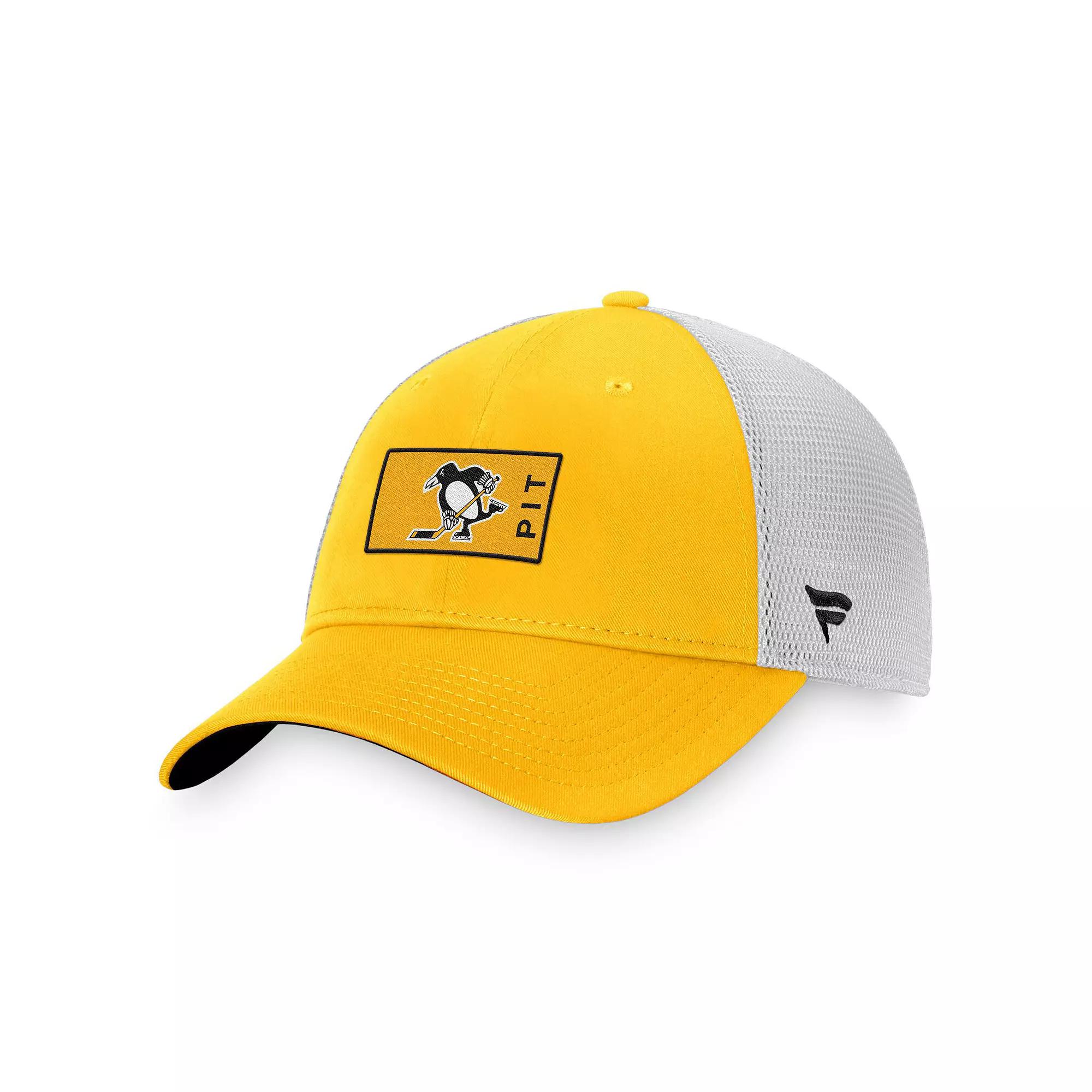 Men's Fanatics Branded Gold/White Pittsburgh Penguins Authentic Pro Trucker Snapback Hat Product Image