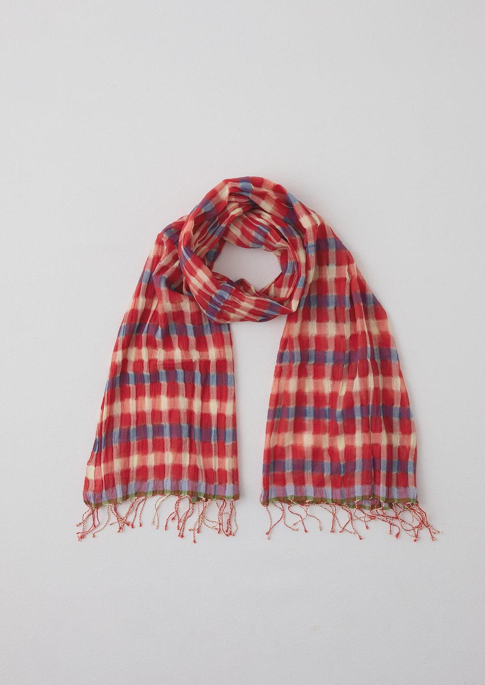 Cafe Tile Gingham Cotton Scarf | Cardinal Red Product Image