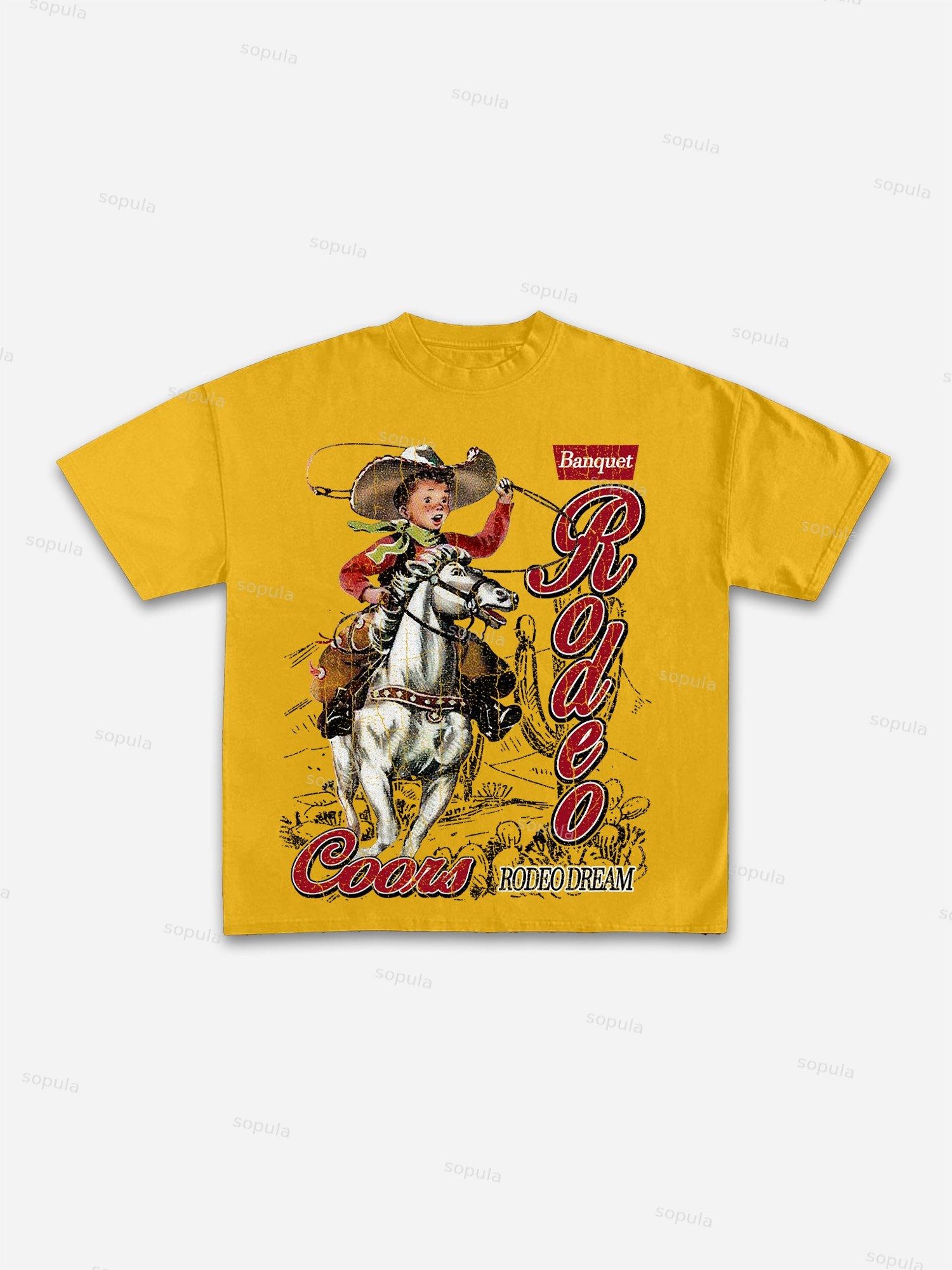 Cowboy Rodeo Dreams Print Cotton T-shirt Product Image