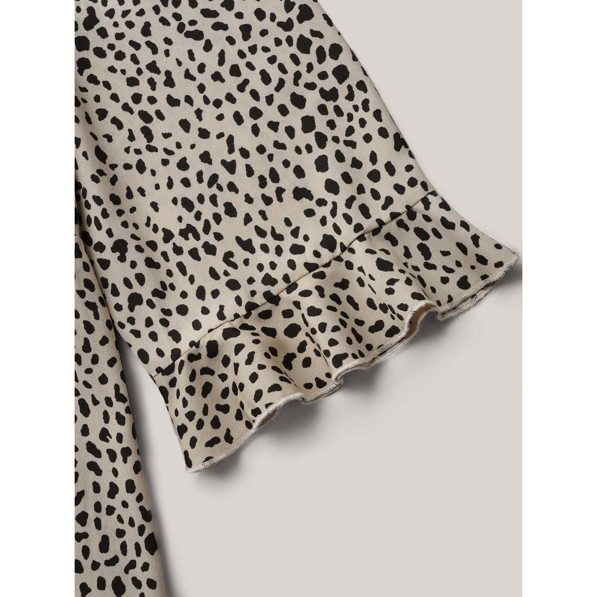 Plus Size Champagne Leopard Print Ruffled Detail V-Neck Blouse Women Leisure Elbow-length sleeve V-neck Casual Blouses BloomChic 30/6X Product Image