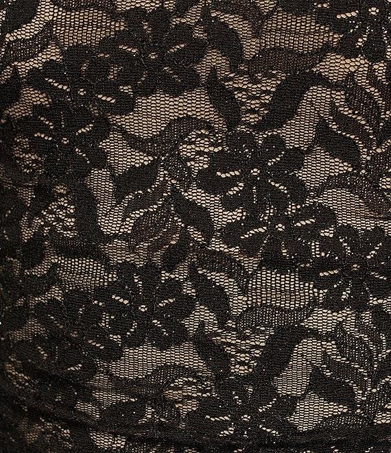 City Vibe Long Sleeve Lace-Glitter Square Neck Lace-Up Back Dress Product Image