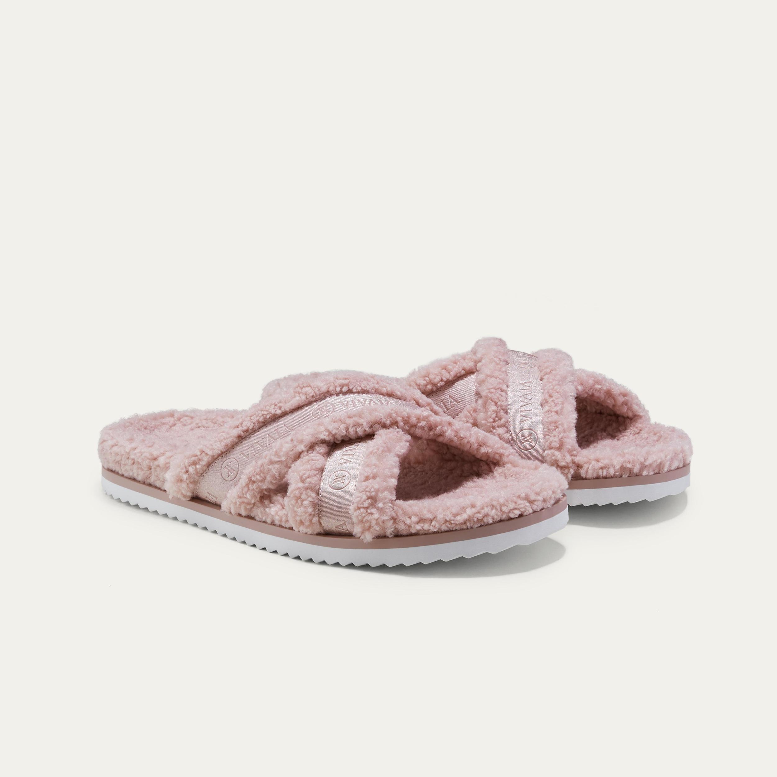 Furry Criss-Cross Strap Slippers (Hannah) Product Image