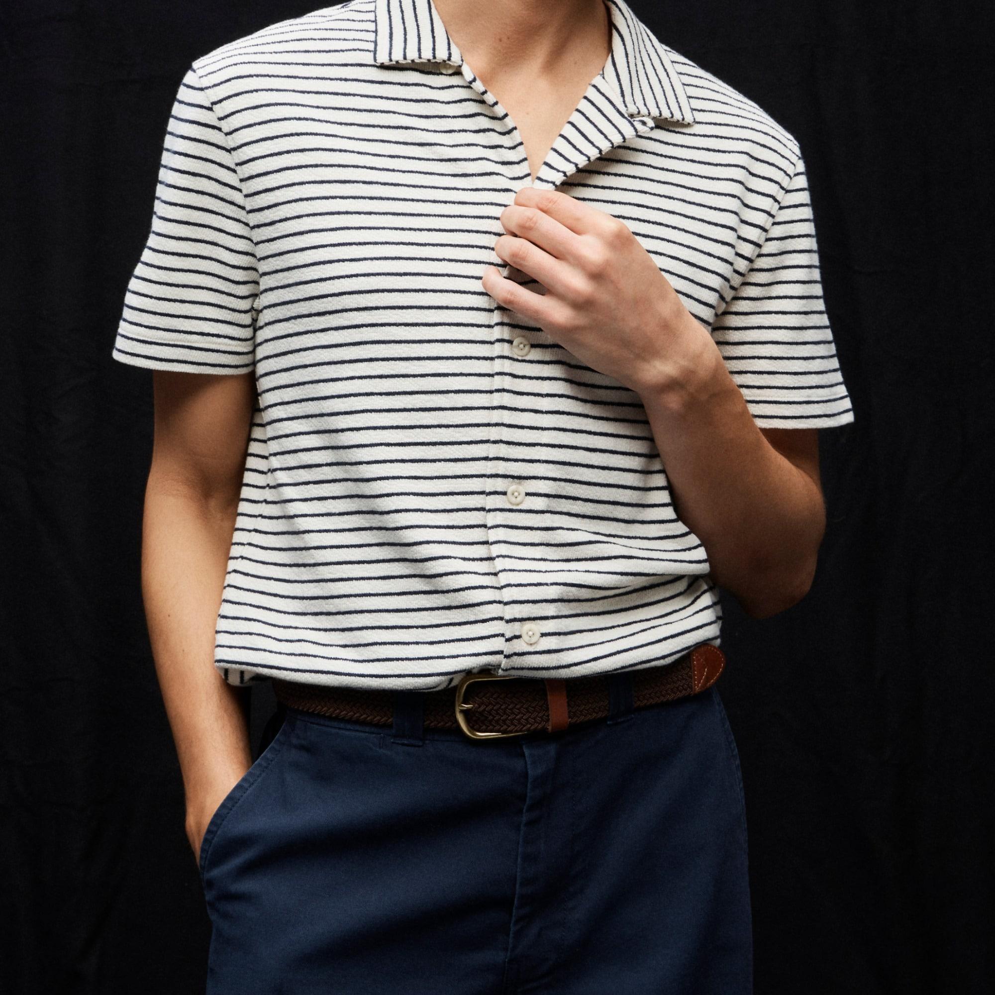 Textured camp-collar sweater-tee in stripe Product Image