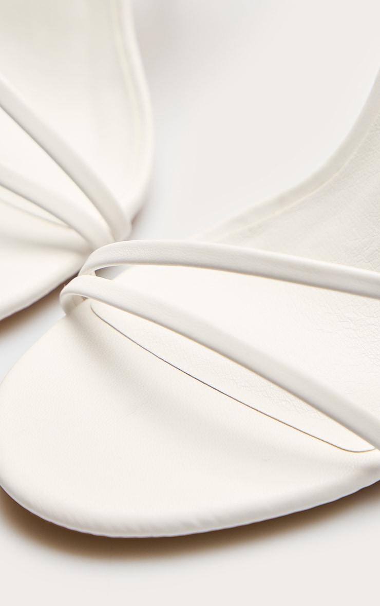 White Pu Round Toe Asymmetric High Stiletto Heeled Sandals Product Image