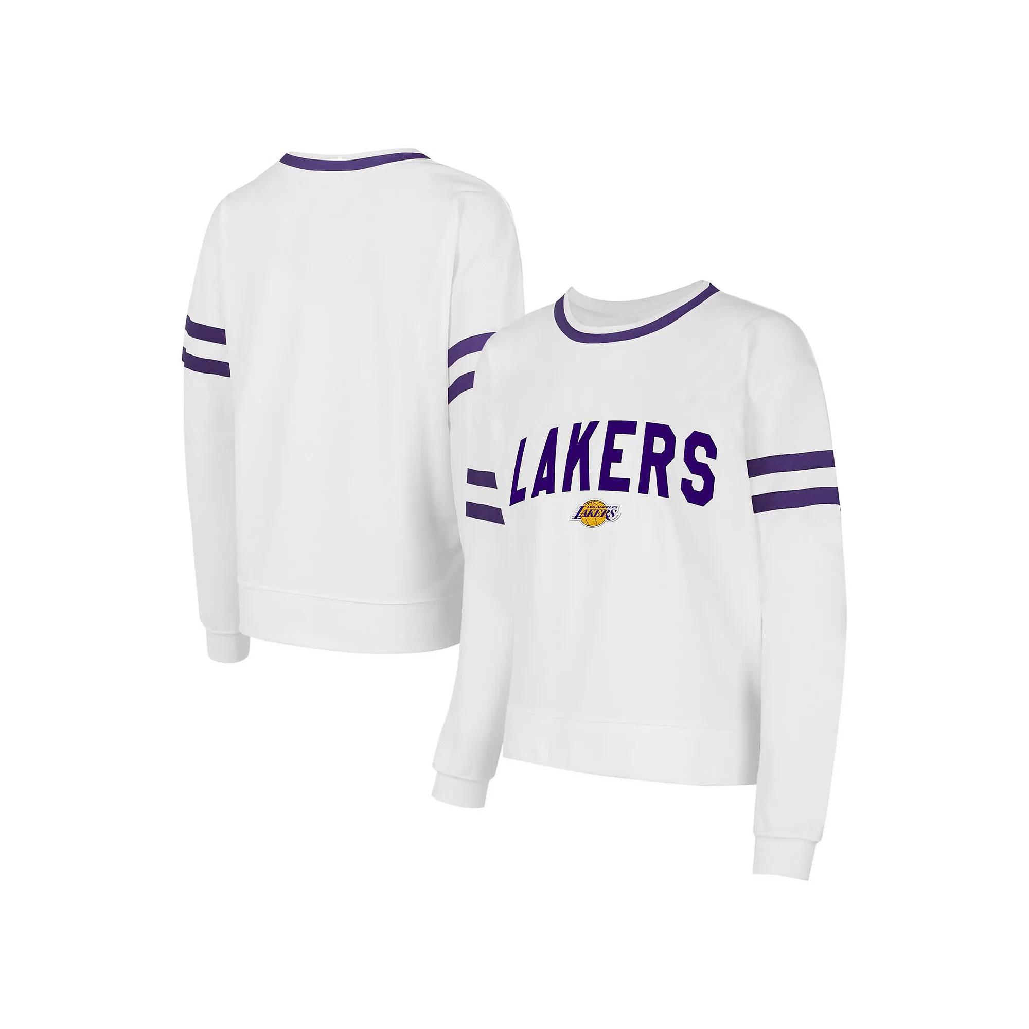 Women's Concepts Sport White Los Angeles Lakers Borough Pullover Sweatshirt,  Product Image