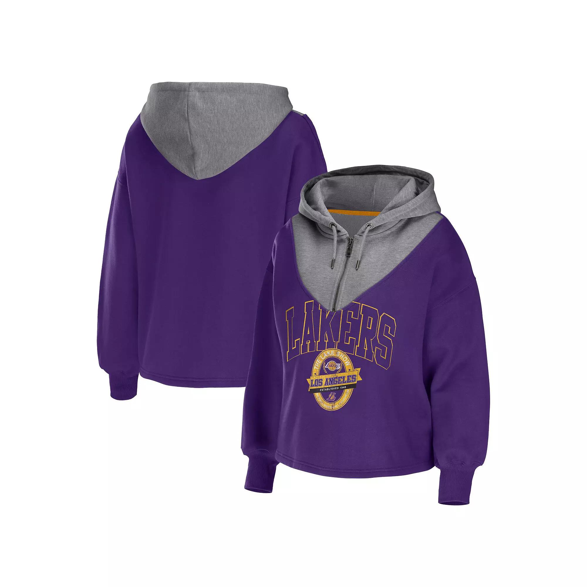 Women's WEAR by Erin Andrews Purple Los Angeles Lakers Pieced Quarter-Zip Hoodie Jacket,  Product Image