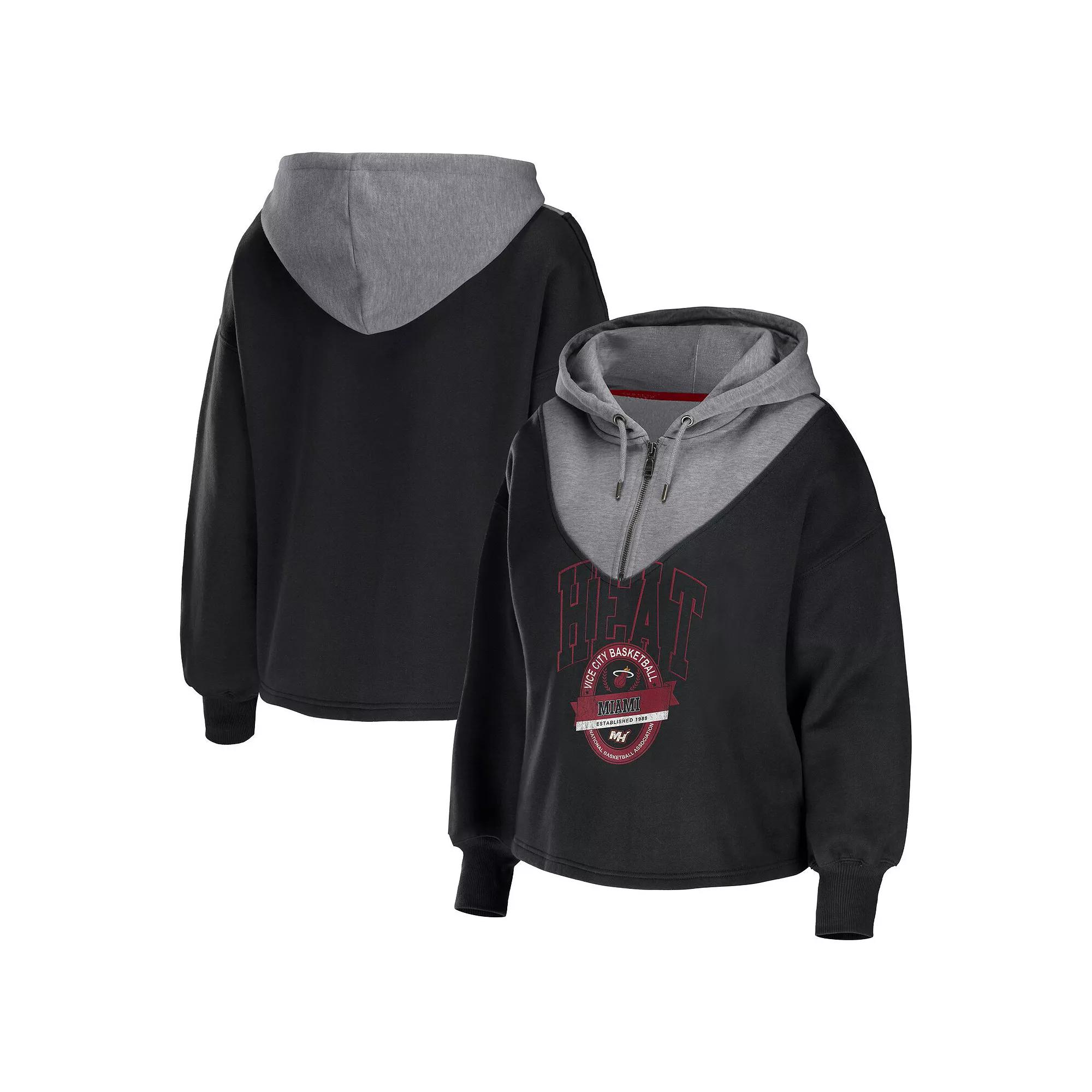 Women's WEAR by Erin Andrews Black Brooklyn Nets Pieced Quarter-Zip Hoodie Jacket,  Product Image