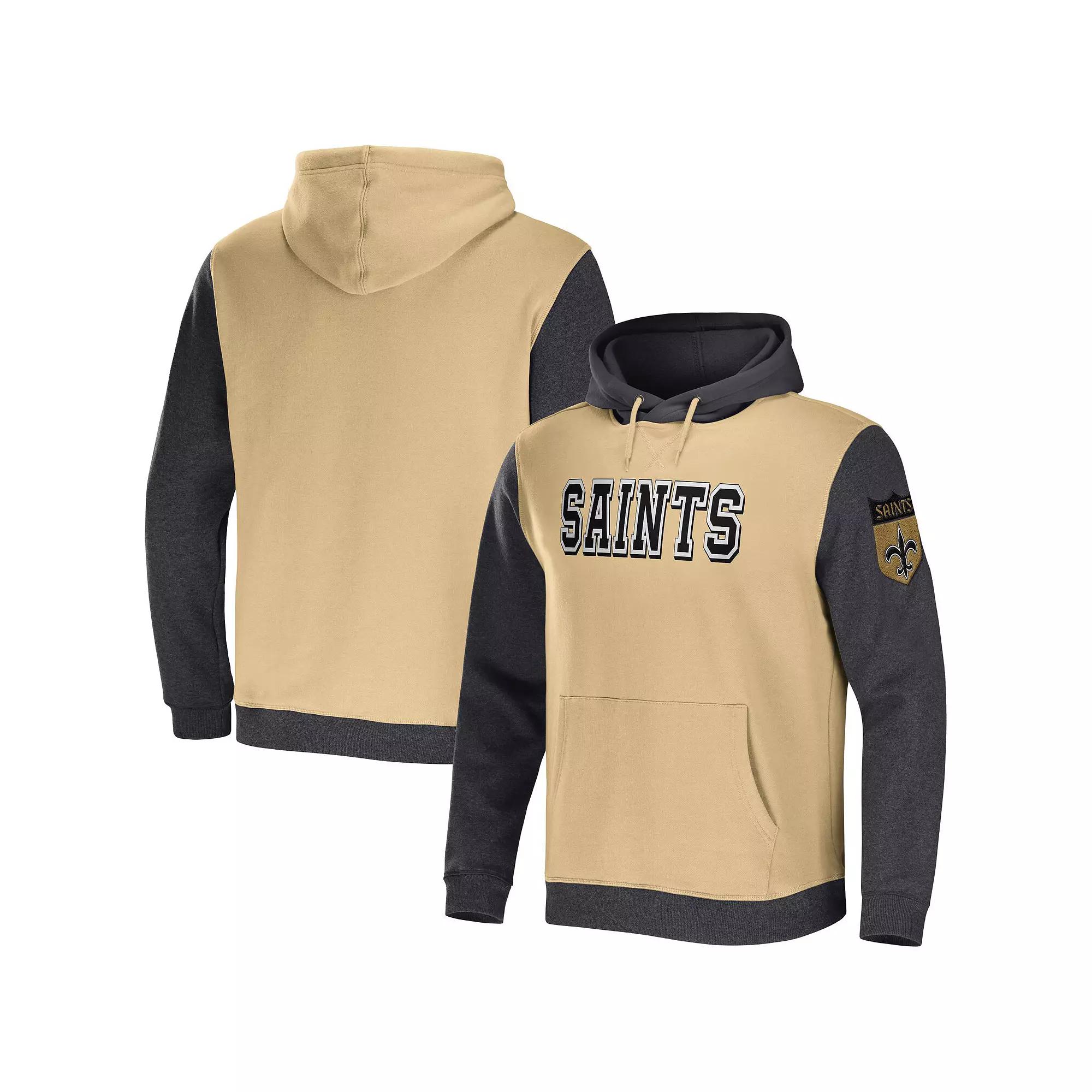 Men's NFL x Darius Rucker Collection by Fanatics Gold/Charcoal New Orleans Saints Colorblock Pullover Hoodie, Size: XL Product Image