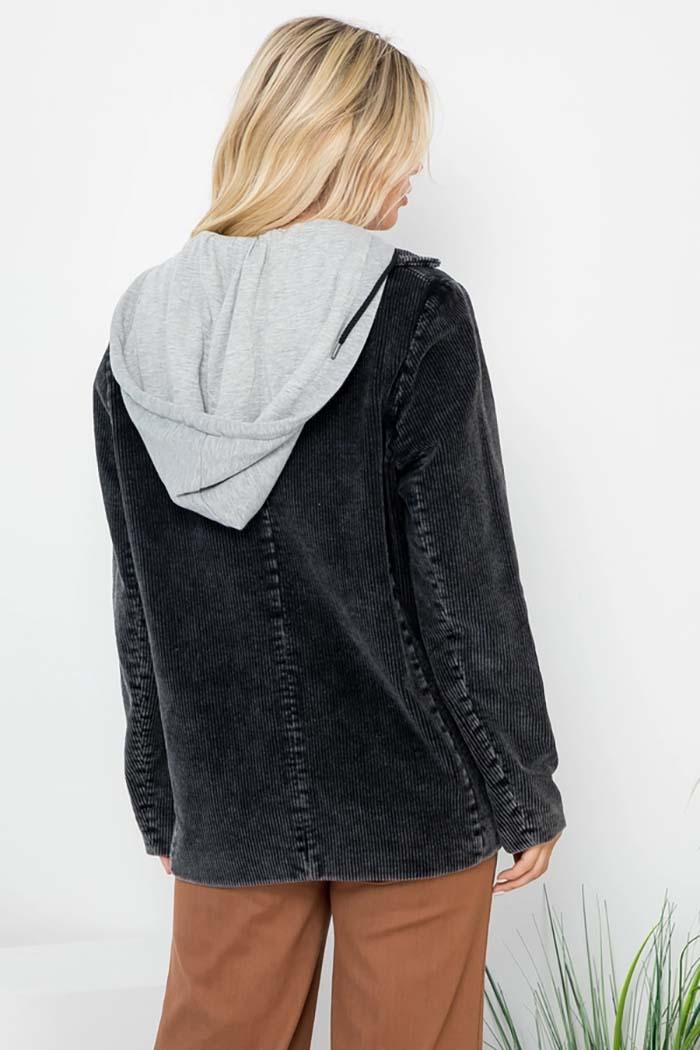 Washed Hooded Cord Blazer Product Image