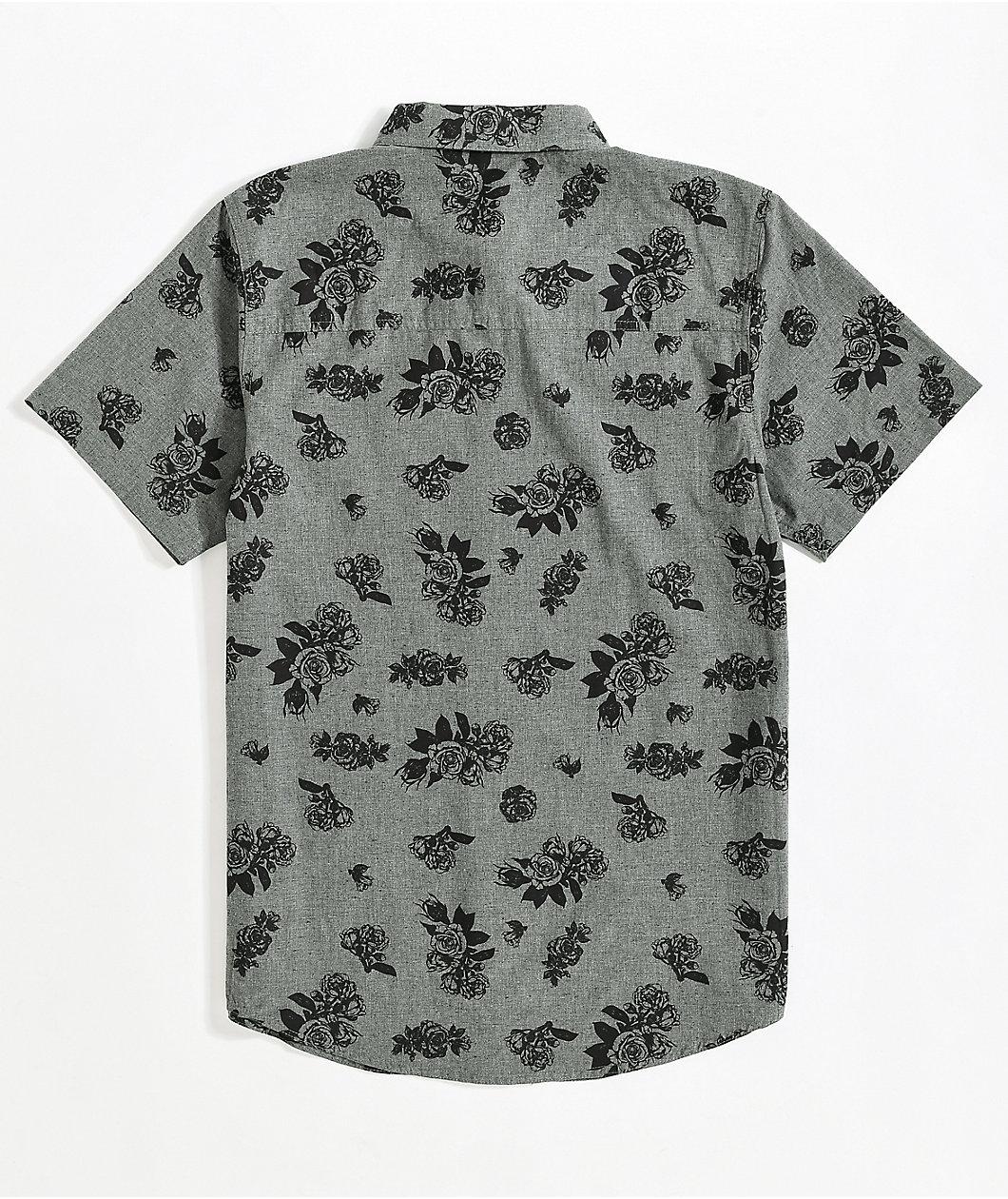 Dravus Alvin Floral Dark Grey Short Sleeve Button Up Shirt Product Image