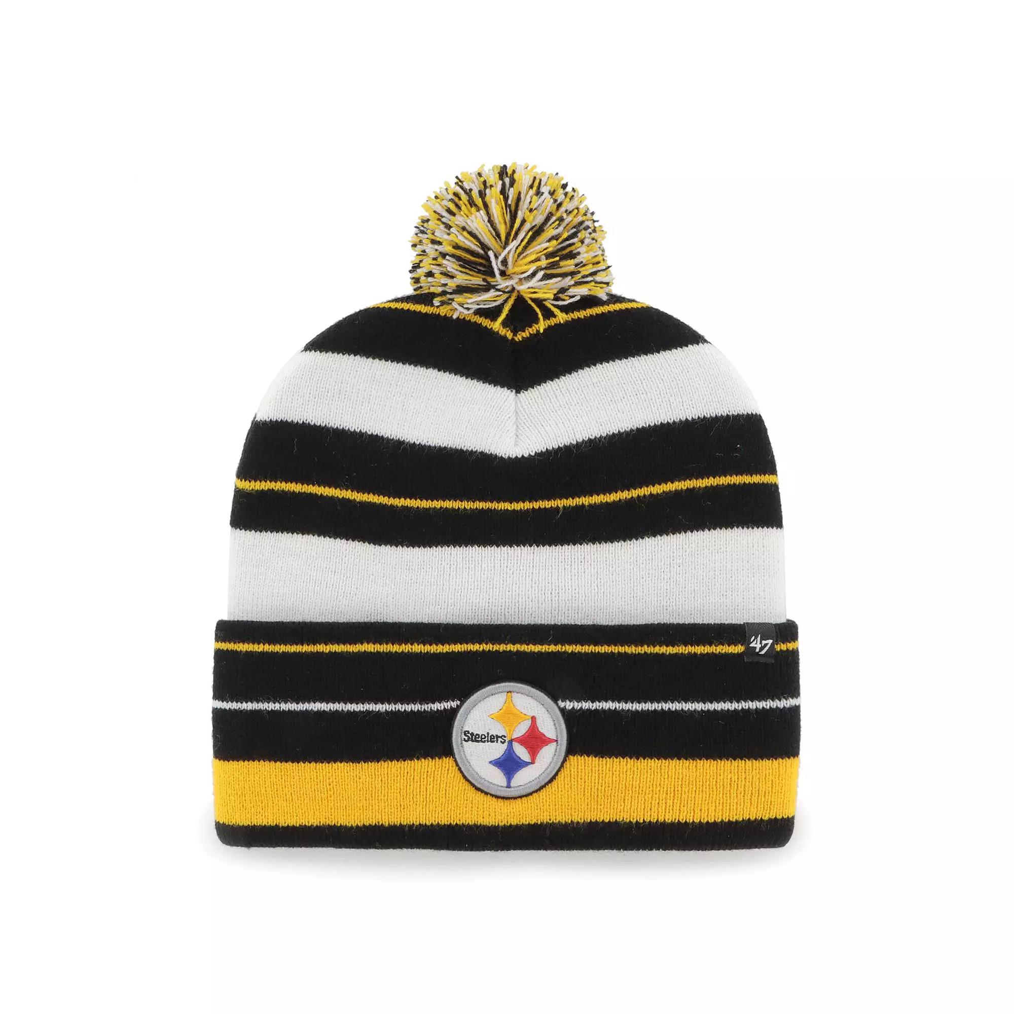 Women's '47 Black Pittsburgh Steelers Powerline Cuffed Knit Hat with Pom Product Image
