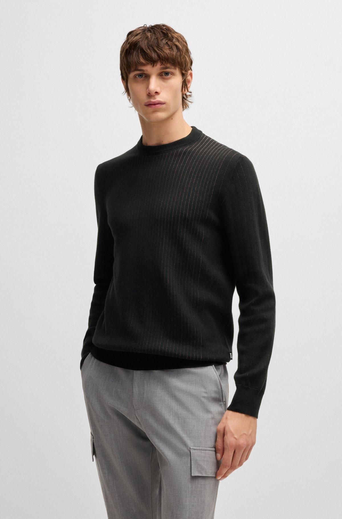 Cotton sweater with knitted vertical stripes in regular fit Product Image