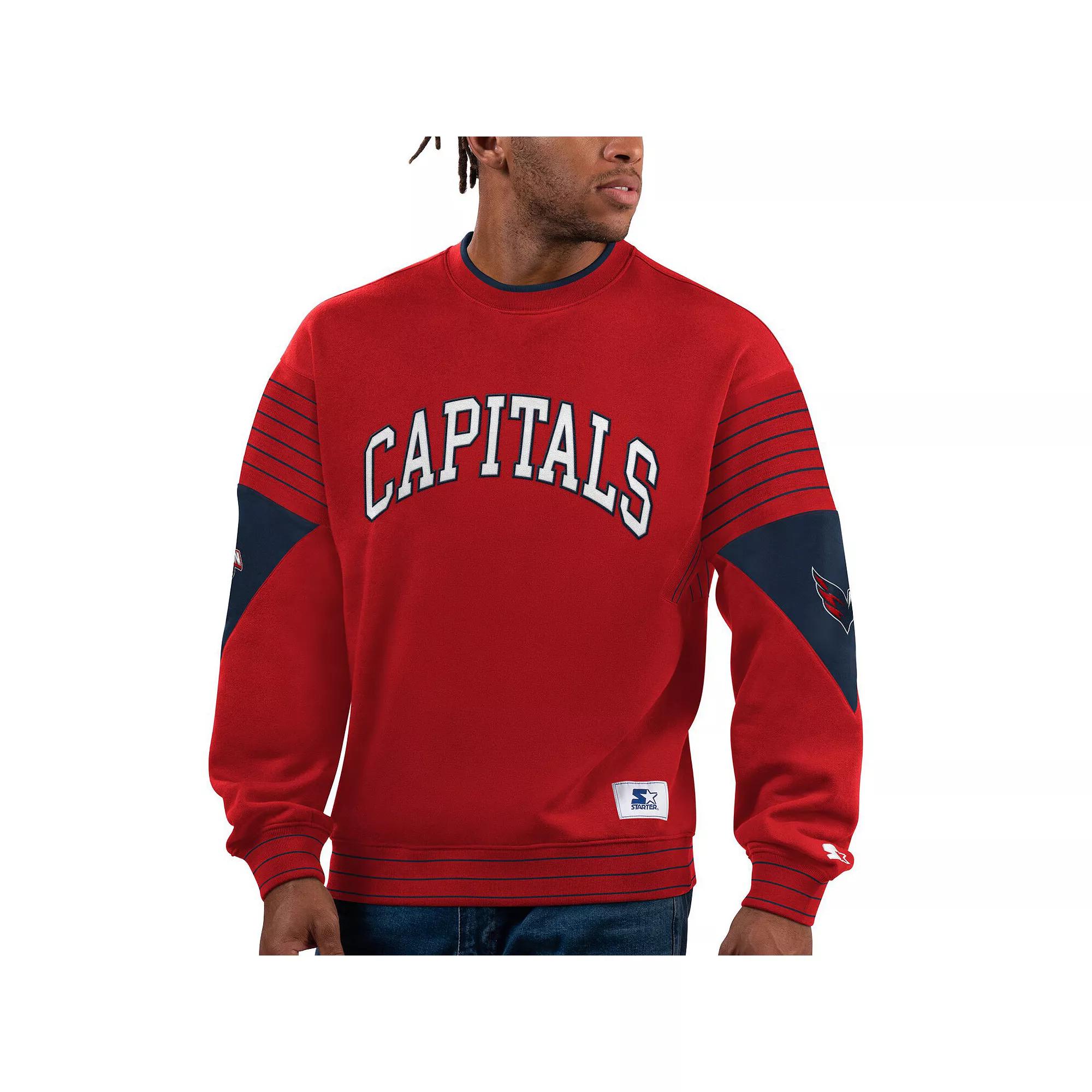 Men's Starter  Red Washington Capitals Faceoff Pullover Sweatshirt, Size: Medium Product Image