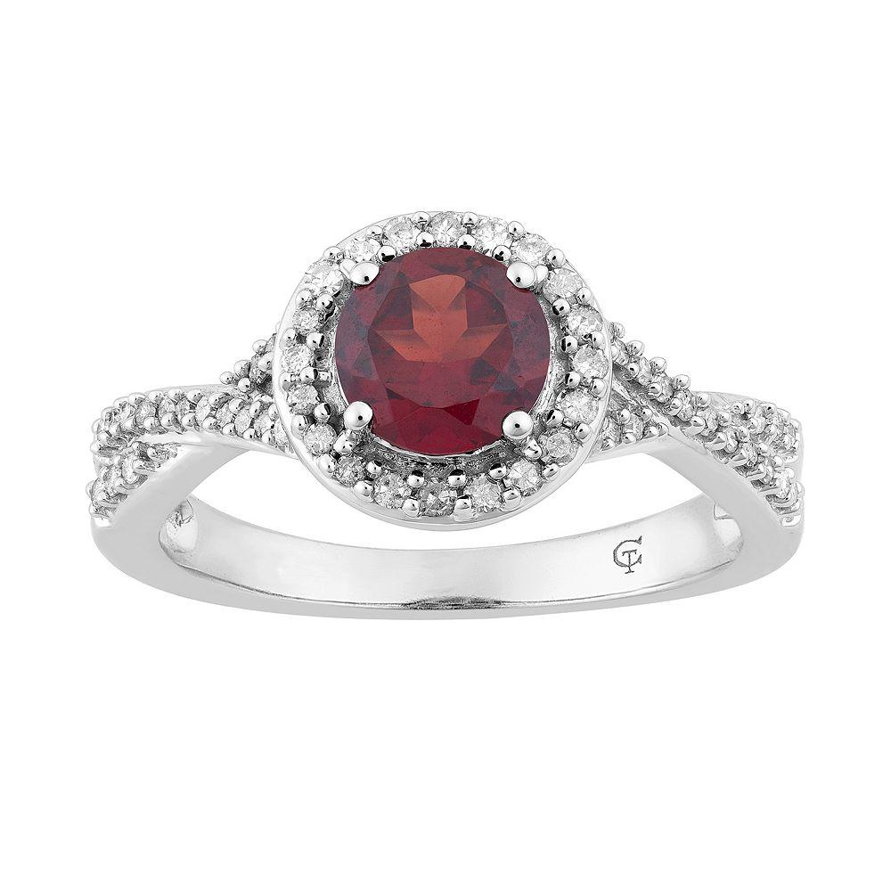LOVEABLES 10k White Gold Garnet & 1/4 Carat T.W. Diamond Halo Ring, Women's,  Product Image