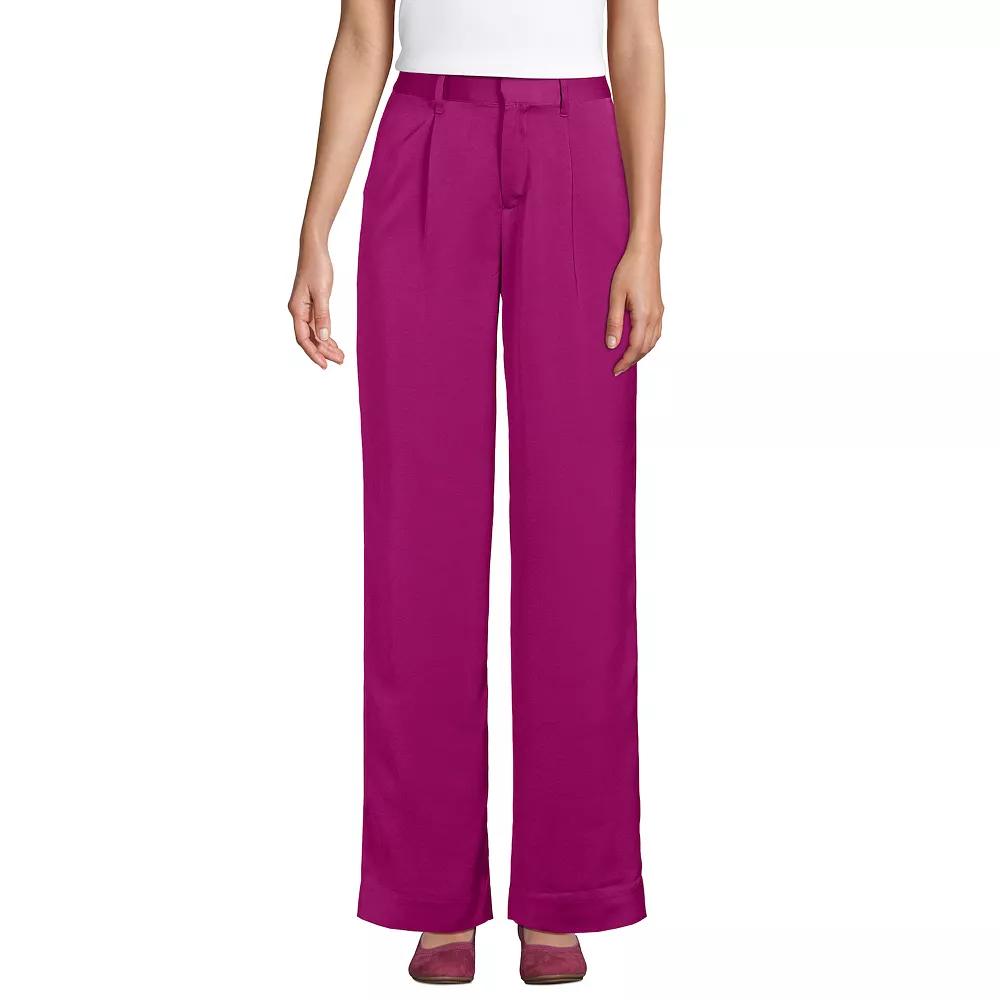 Women's Lands' End Satin Wide Leg Pleated Pants,  Product Image