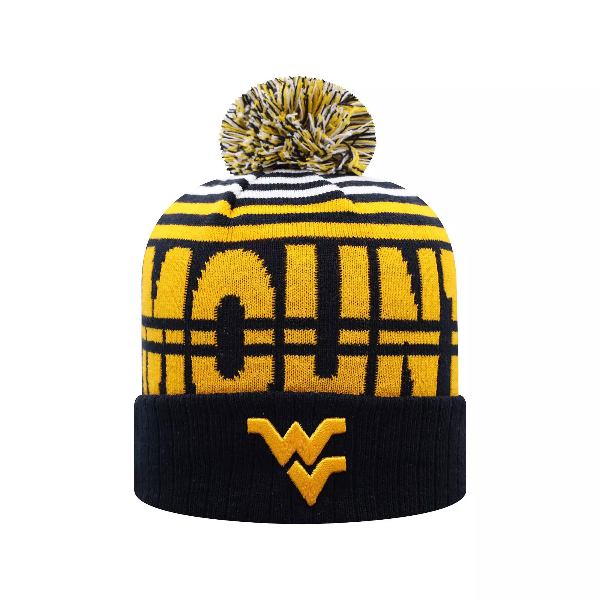 Men's Top of the World Navy/Gold West Virginia Mountaineers Colossal Cuffed Knit Hat with Pom, Blue Product Image