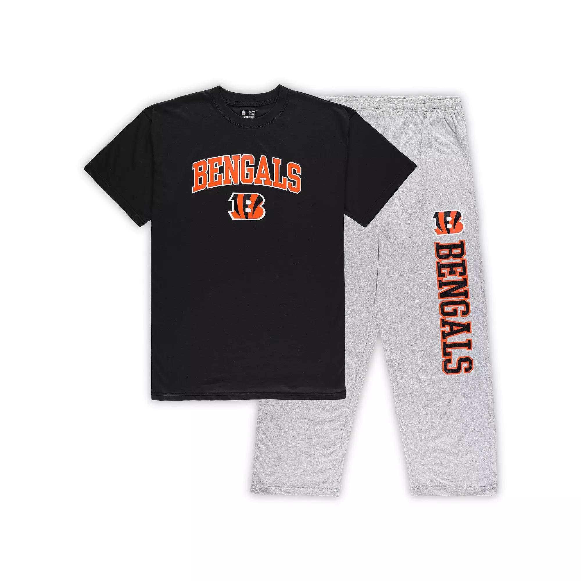 Men's Concepts Black/Heather Gray Sport Cincinnati Bengals Big & Tall T-Shirt & Pants Sleep Set,  Product Image