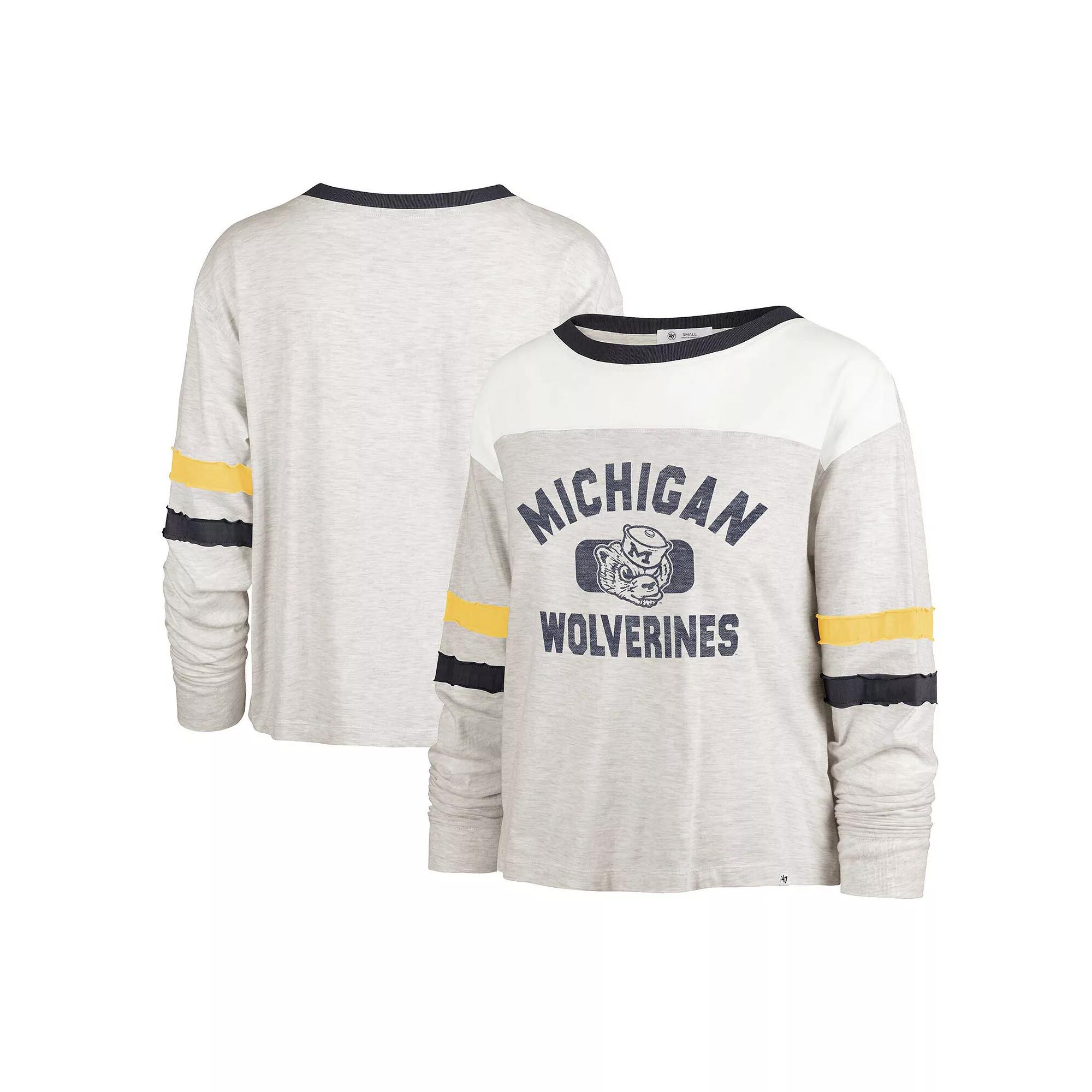 Women's '47 Oatmeal Michigan Wolverines Vault All Class Lena Long Sleeve T-Shirt,  Product Image