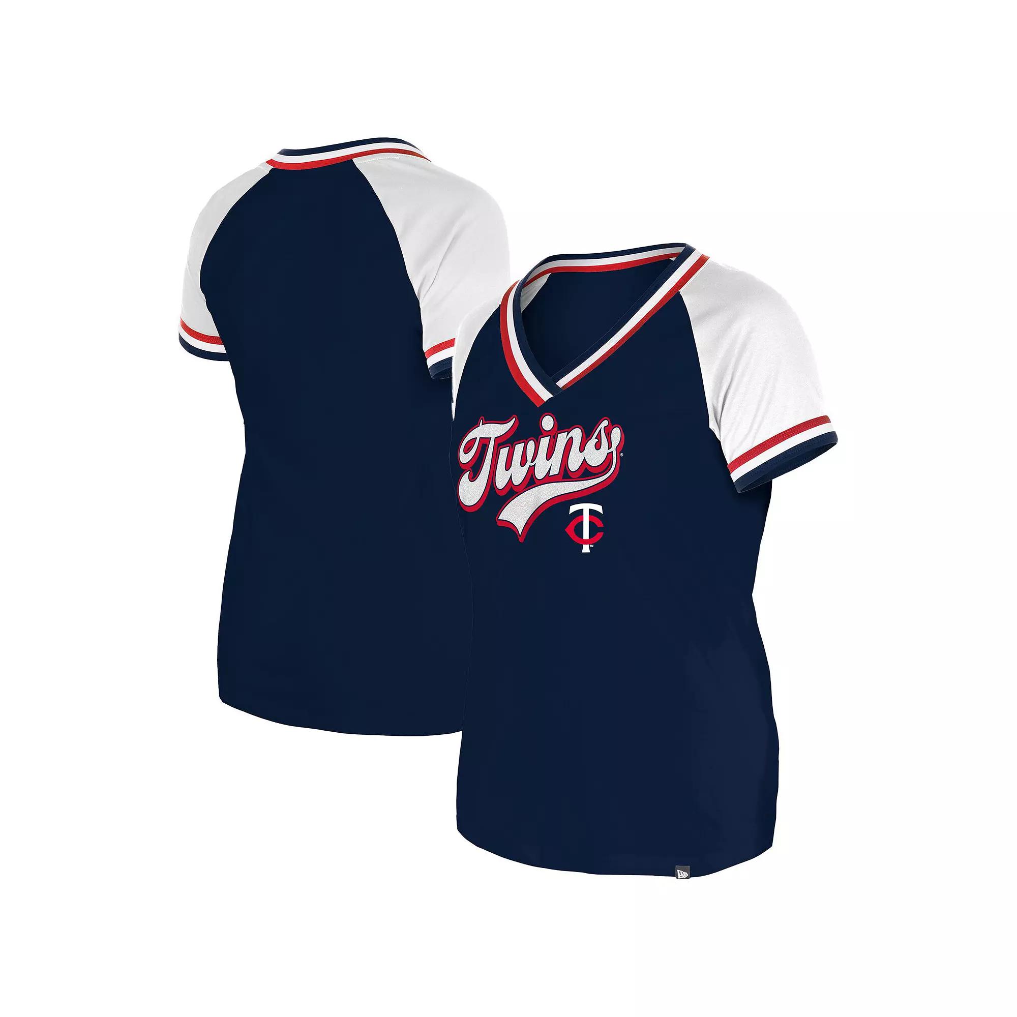 Women's New Era Navy Minnesota Twins Gameday Raglan V-Neck T-Shirt,  Product Image