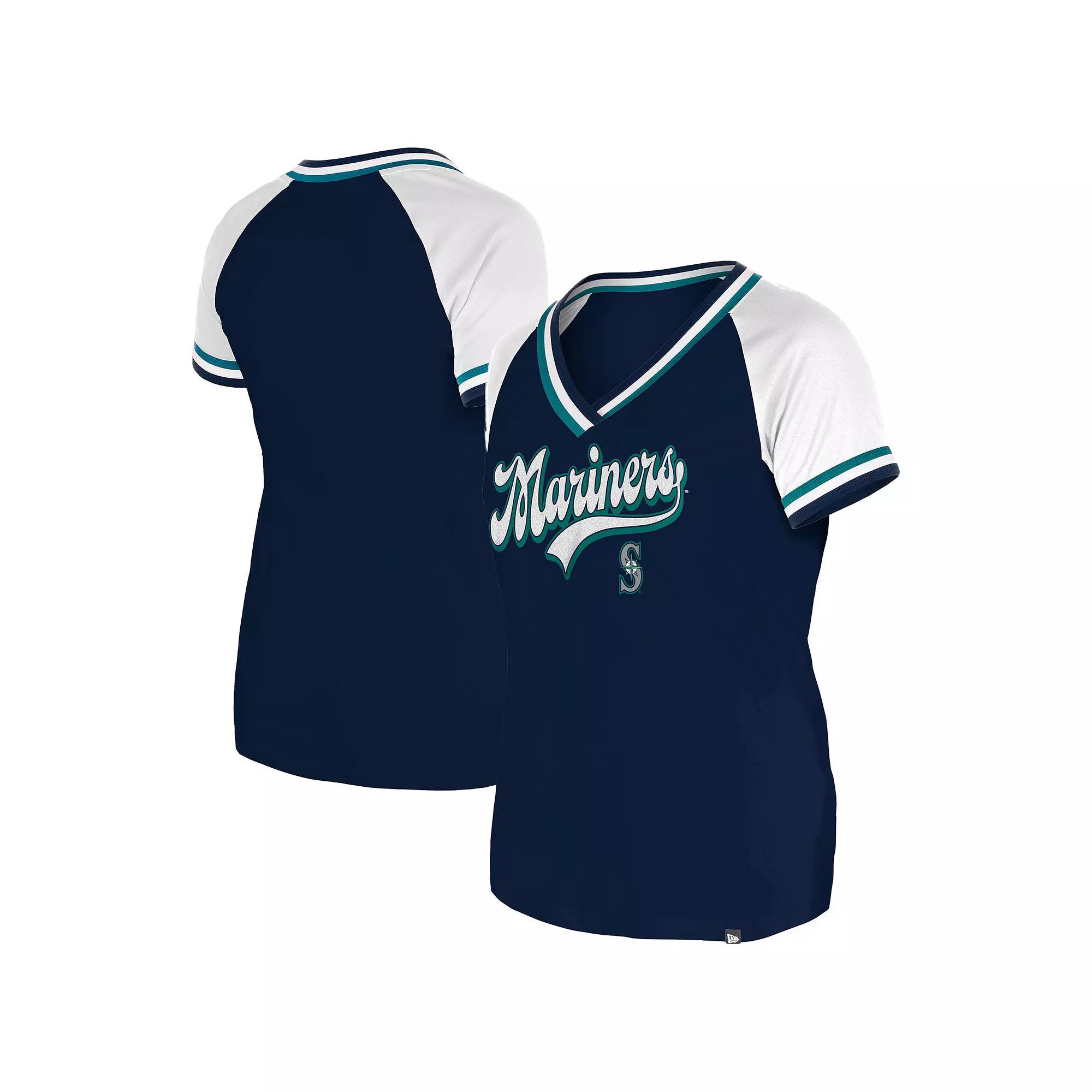 Women's New Era Navy Seattle Mariners Gameday Raglan V-Neck T-Shirt, Size: Small, Blue Product Image