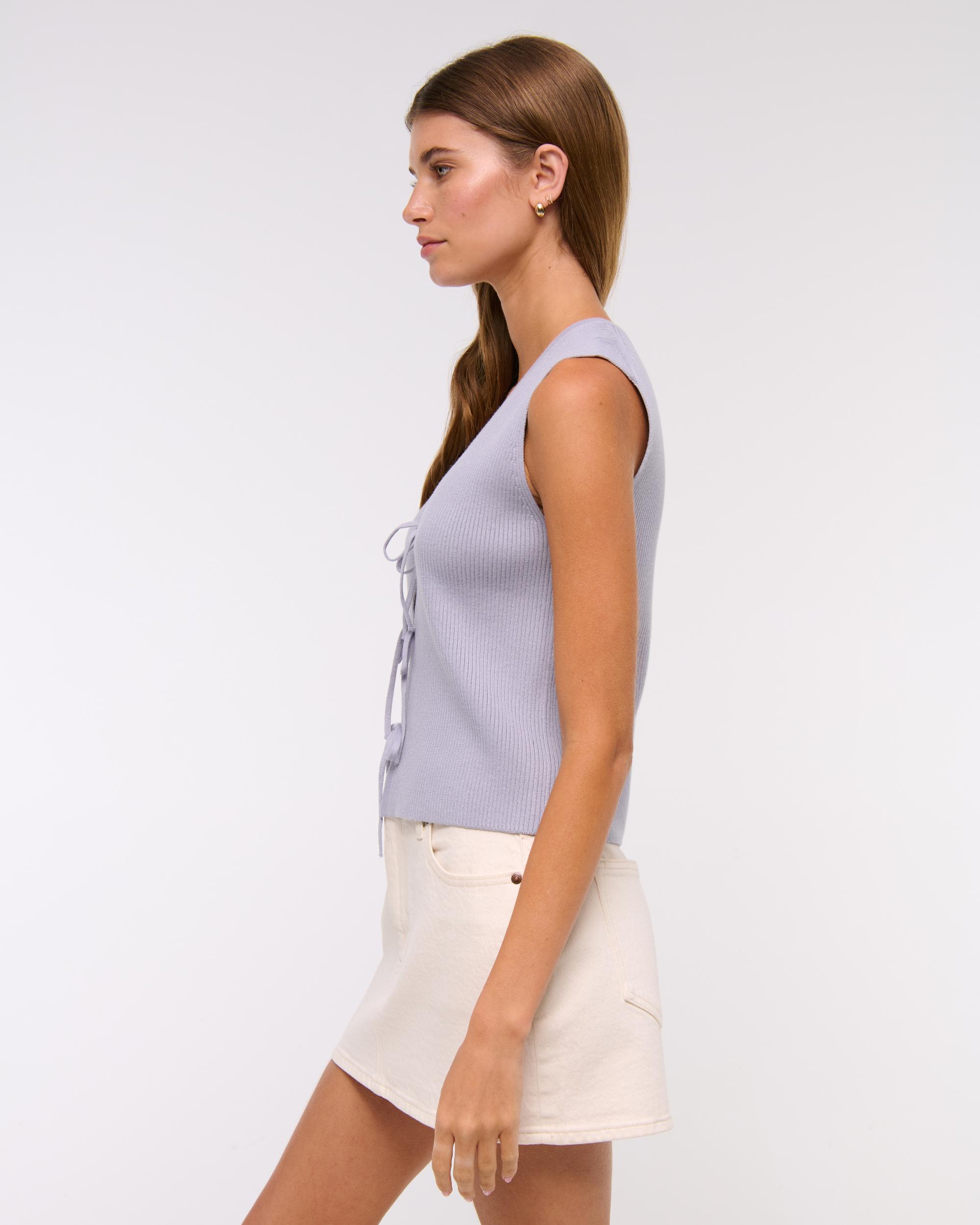 Tie-Front V-Neck Sweater Vest Product Image