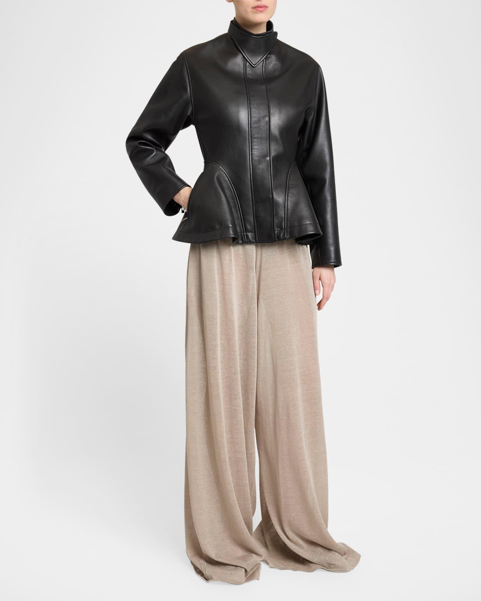 High-Neck Leather Peplum Jacket Product Image