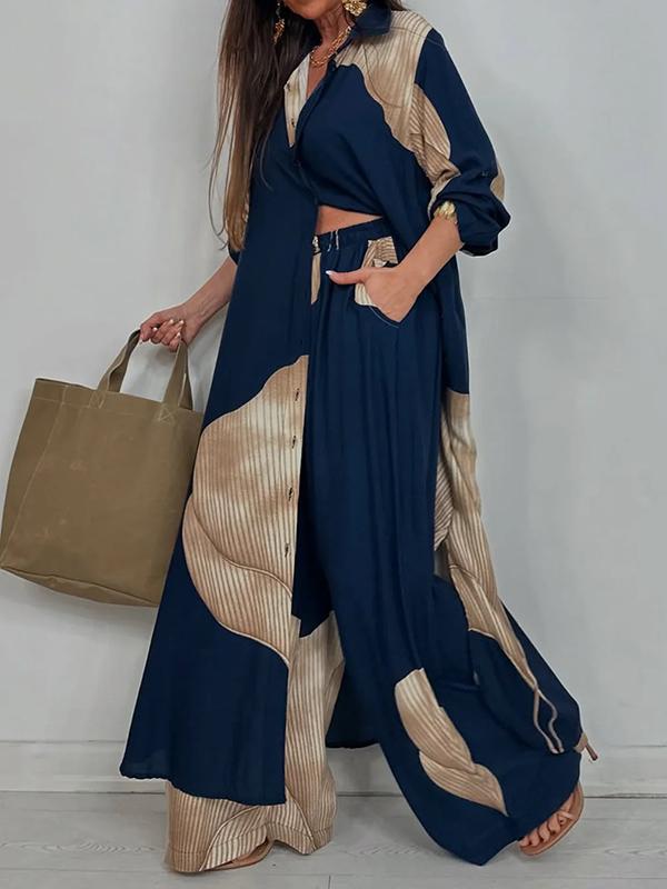 High Waisted Wide Leg Drawstring Elasticity Floral Printed Split-Joint Pants Trousers Product Image