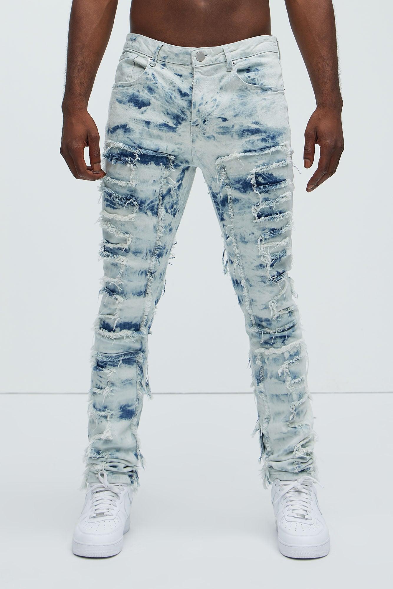 Frayed Cloud Stacked Skinny Jeans - Light Blue Wash Product Image