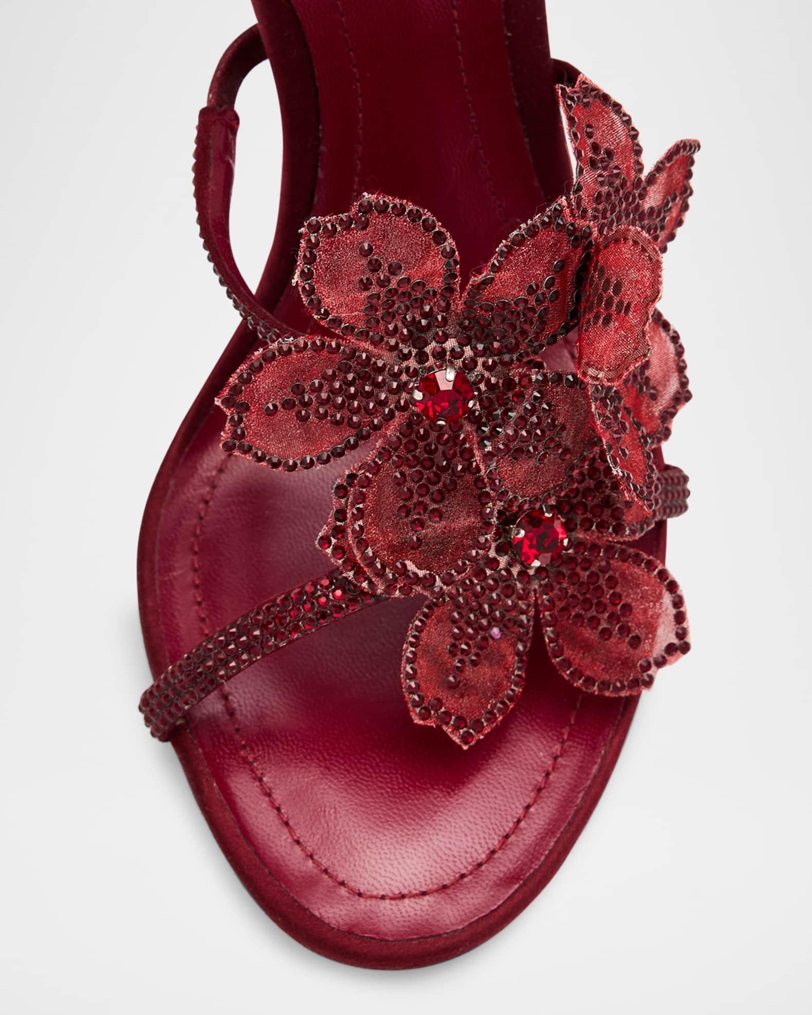 Floraine Crystal Flower Satin Snake Wrap Sandals Product Image