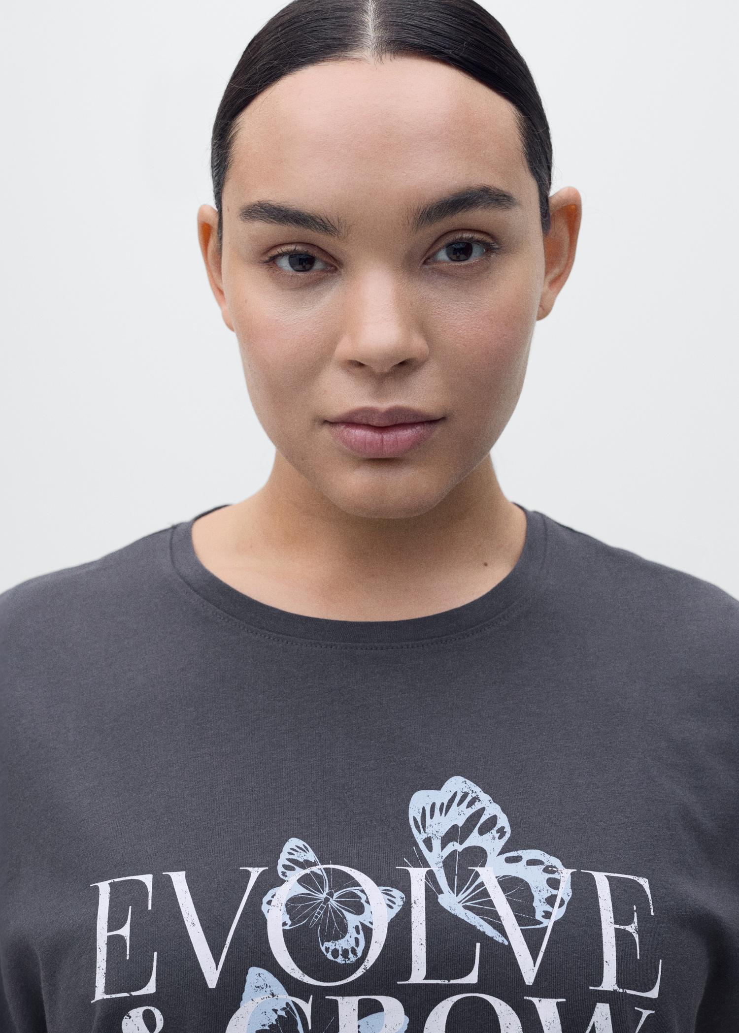 Cotton t-shirt with printed message - Women | MANGO USA Product Image