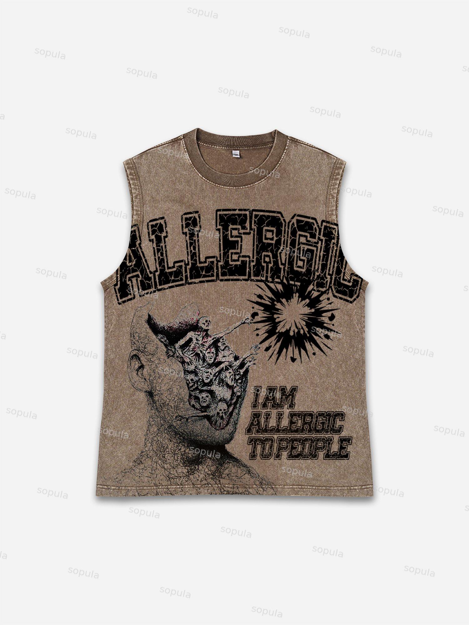 I Am Allergic To People Print Washed Tank Top Product Image