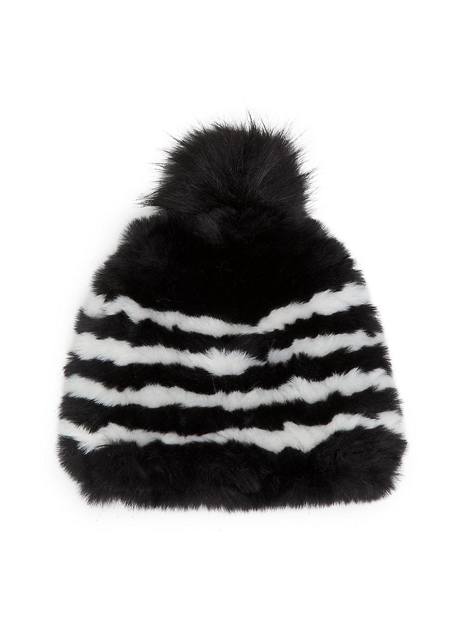 Womens Striped Faux Fur Beanie Product Image