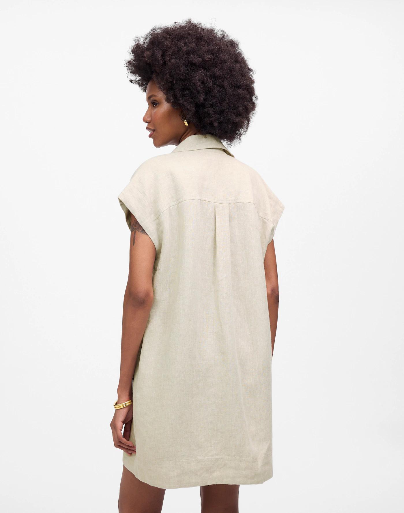 Utility Short-Sleeve Mini Shirtdress in 100% Linen Product Image