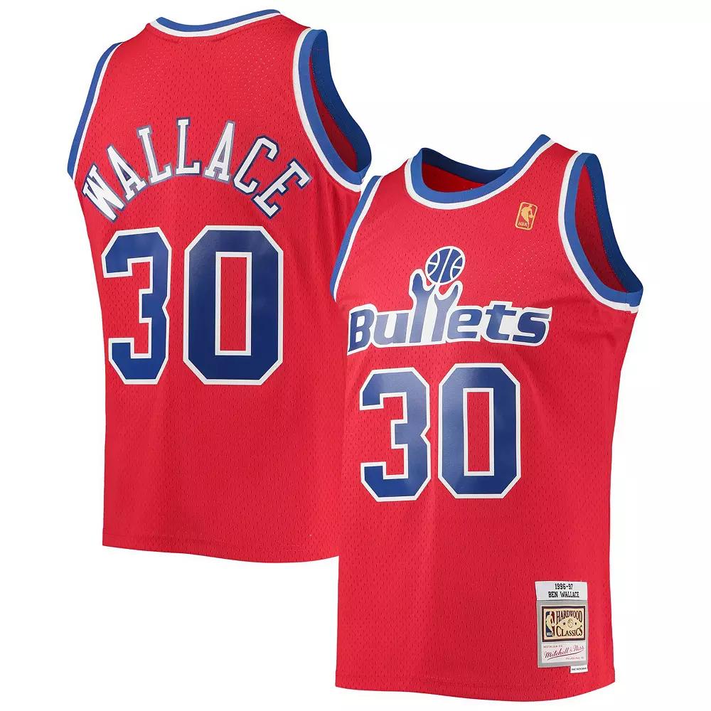 Men's Mitchell & Ness Ben Wallace Red Washington Bullets 1996-97 Hardwood Classics Swingman Jersey,  Product Image