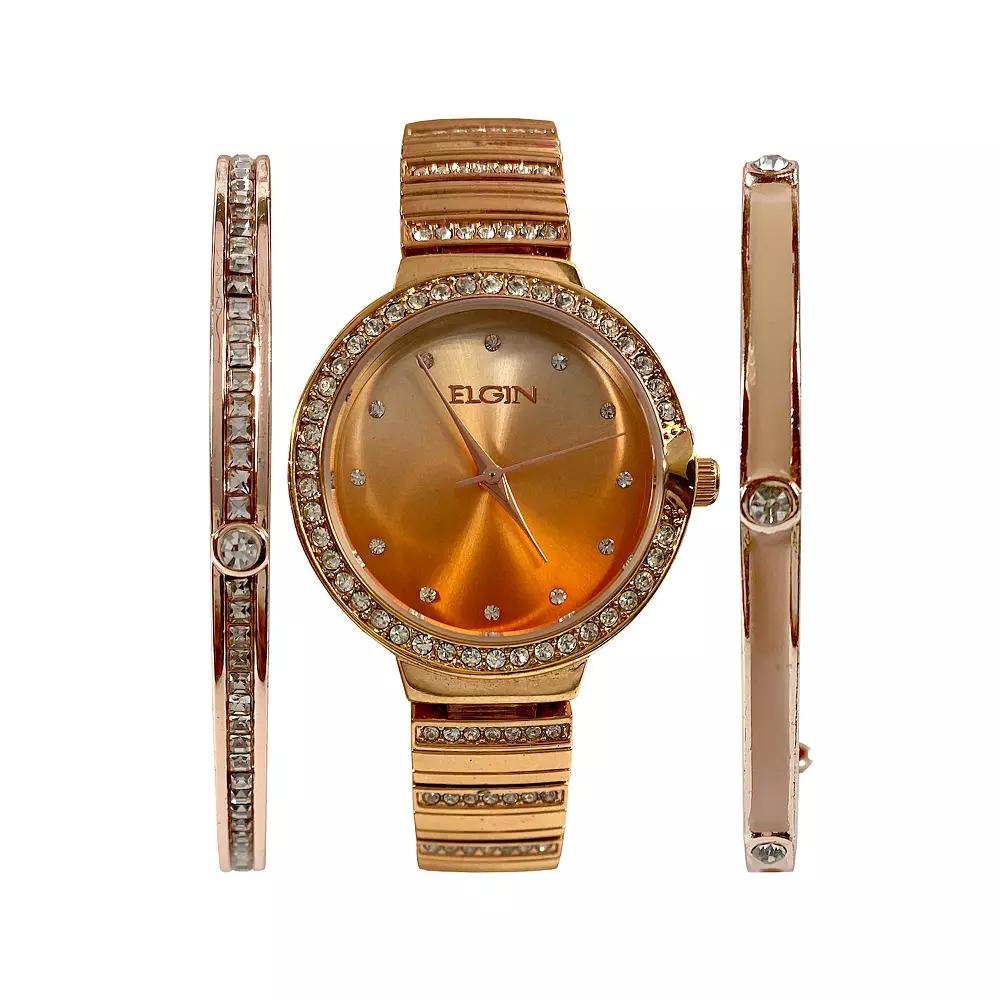 Elgin Women's 3-Piece Watch & Bracelet Set - EG160012RGSTKL, Size: Large, Rose Gold Product Image