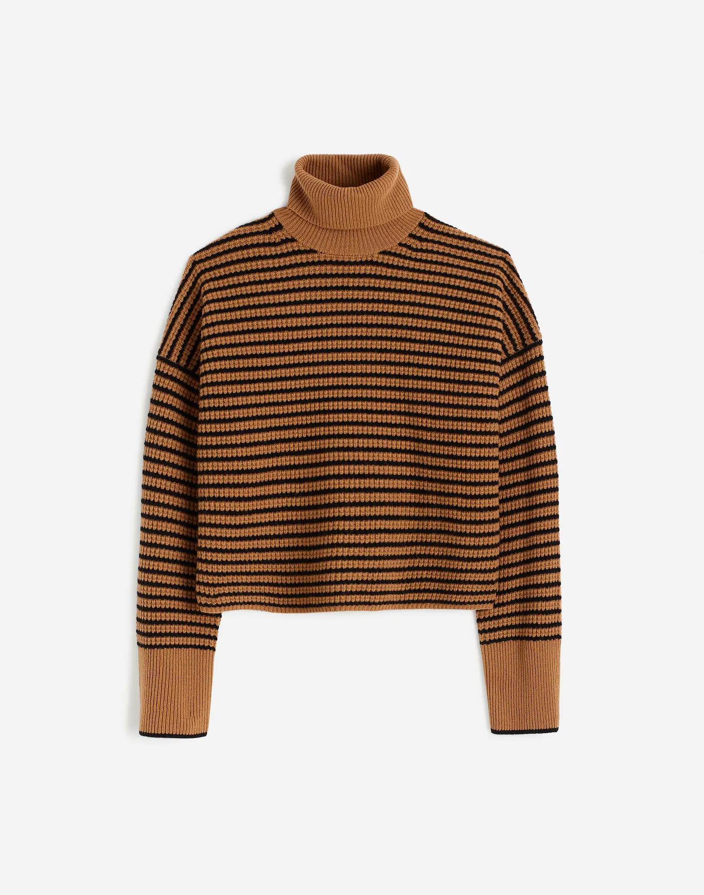 Wool Waffle-Knit Turtleneck in Stripe Product Image