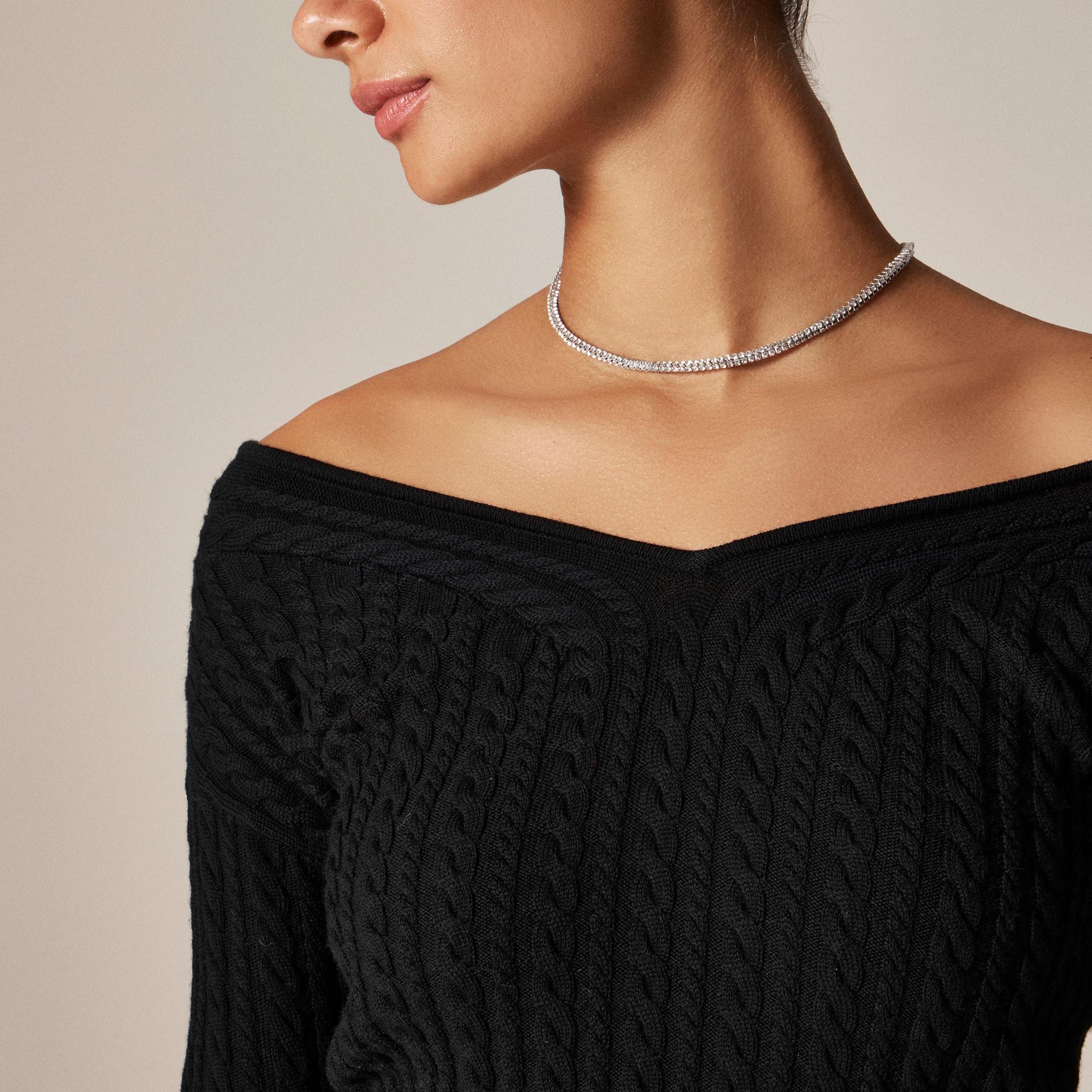 Cable-knit wide V-neck sweater in merino wool Product Image