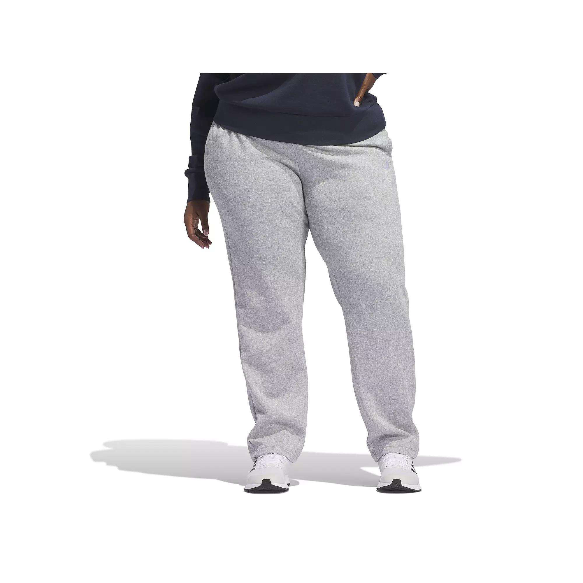 Plus Size adidas Essentials Feel Cozy Open Hem Sportswear Pants, Women's, Size: 2XL, Medium Gray White Product Image