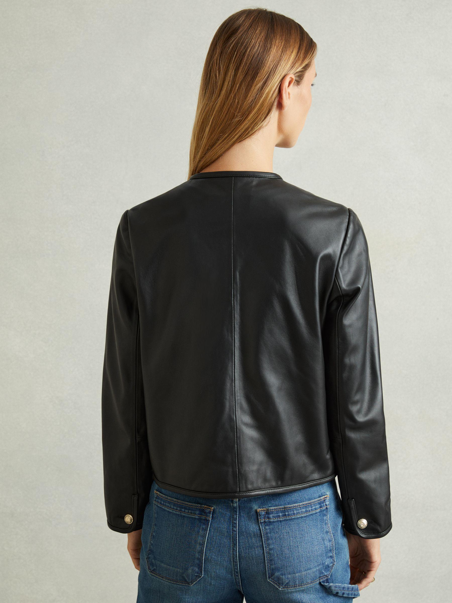 Cropped Leather Jacket in Black Product Image