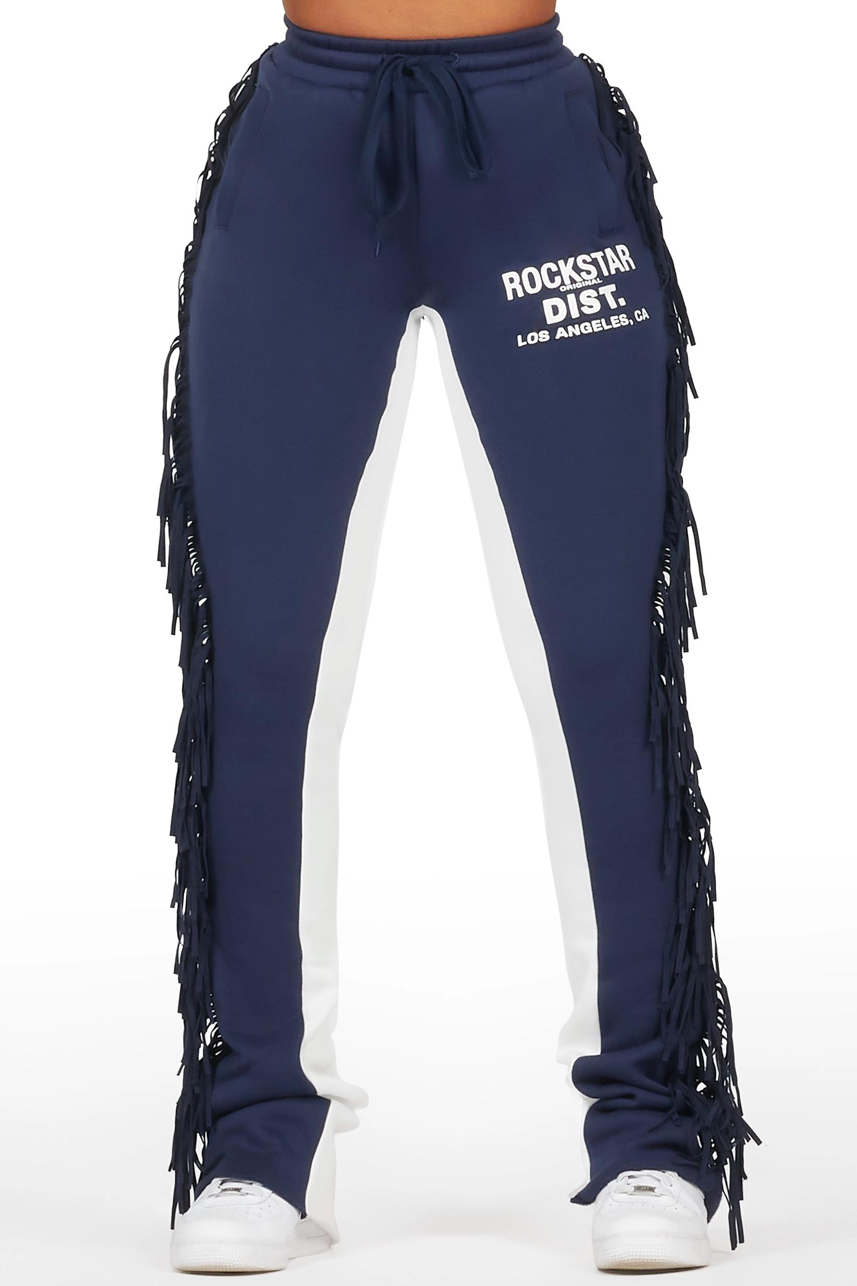 Kendra Navy Fringe Stacked Flare Track Pant Female Product Image