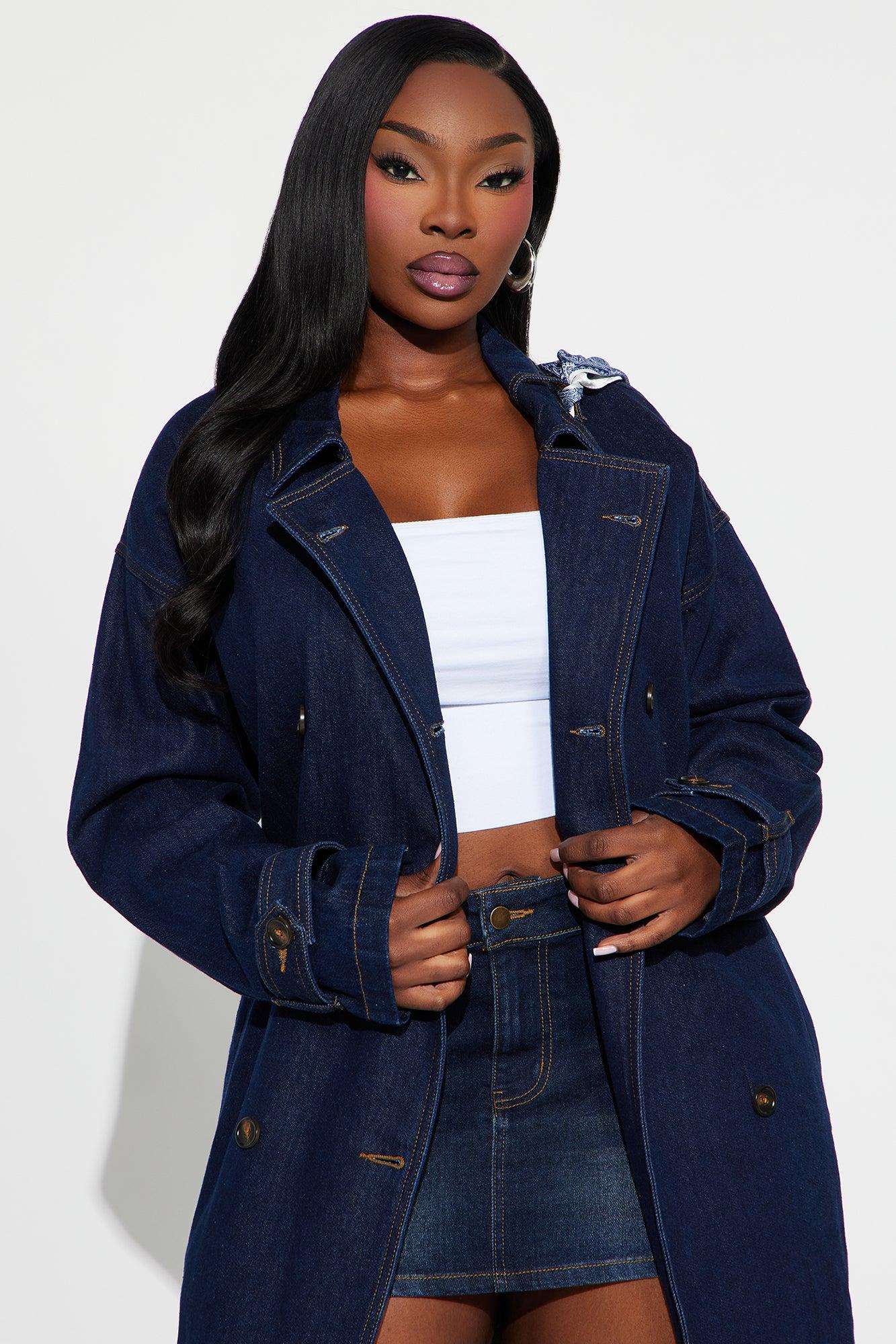 Italia Denim Trench Coat - Dark Wash Female Product Image