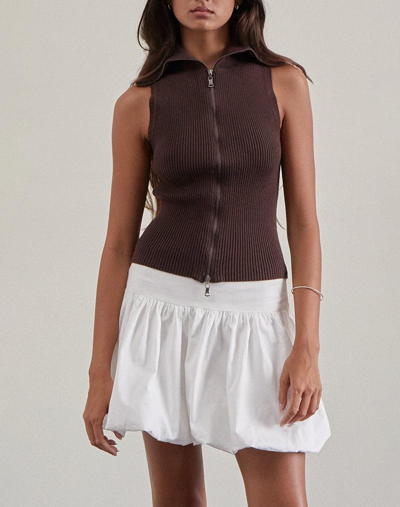 Tarni Highneck Fold Over Tank Top in Brown Female Product Image