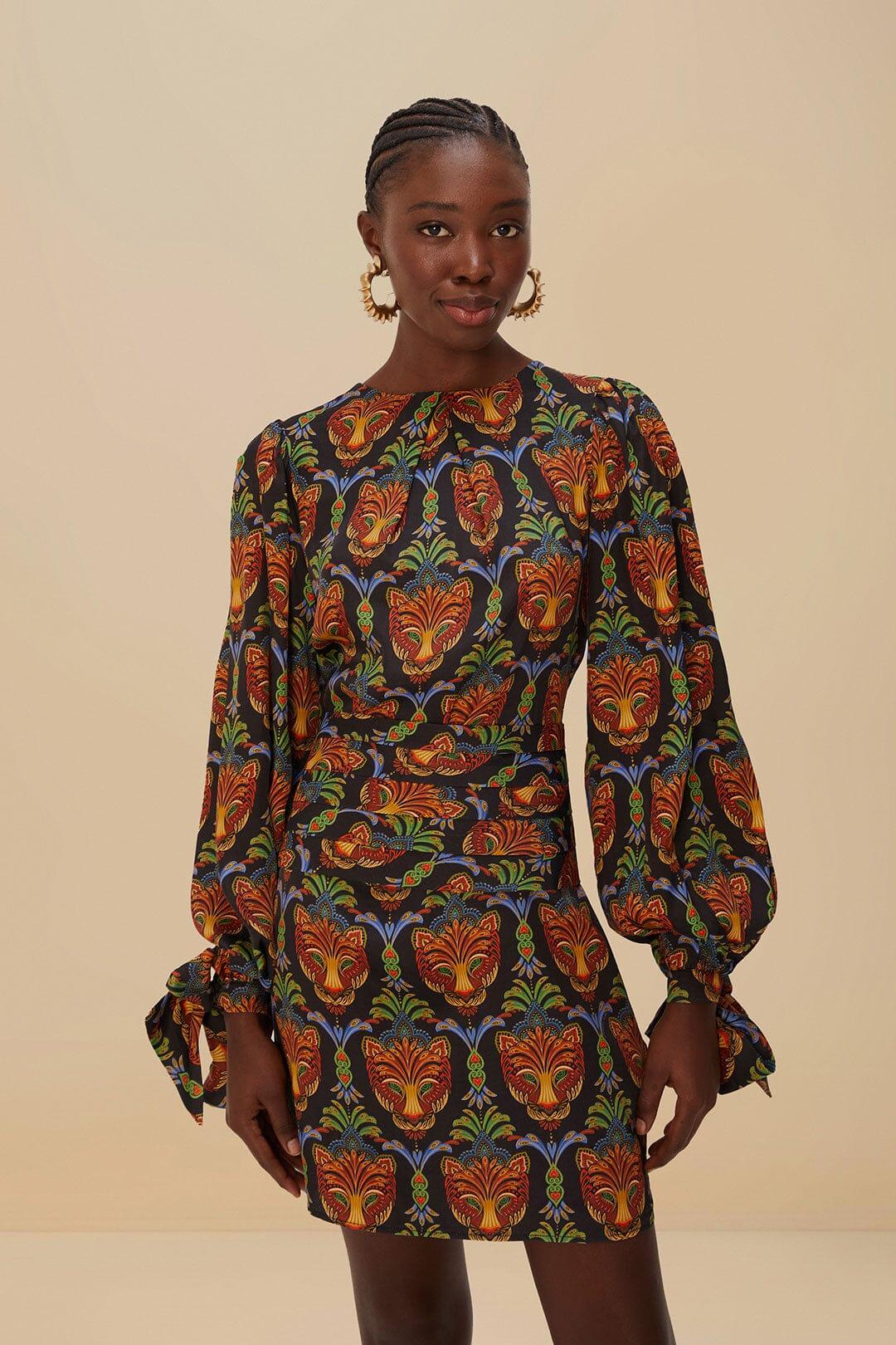 Black Boho Panther LENZING™ ECOVERO™ Viscose Mini Dress Product Image