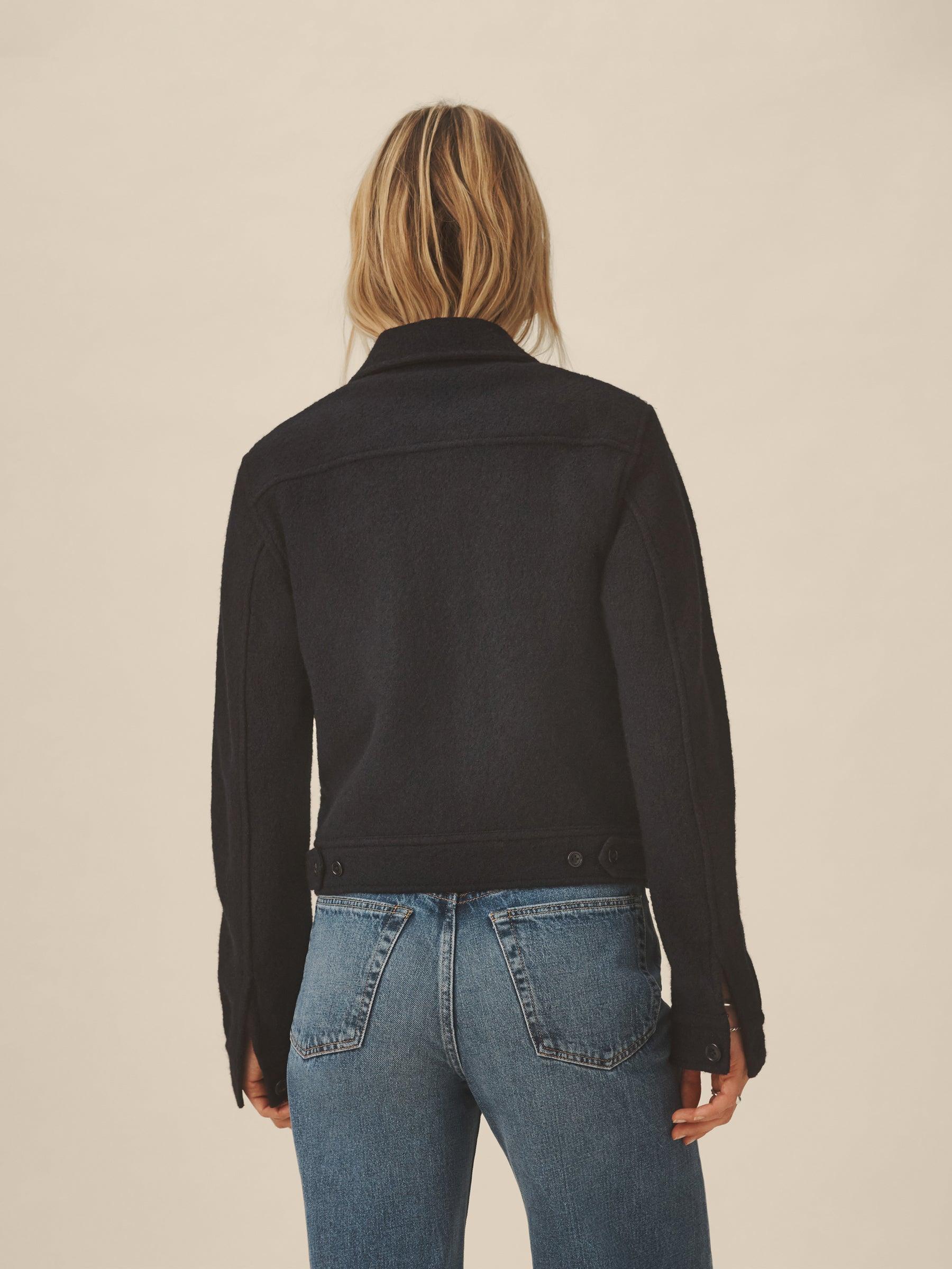 Navy Felted Wool Rider Jacket Product Image