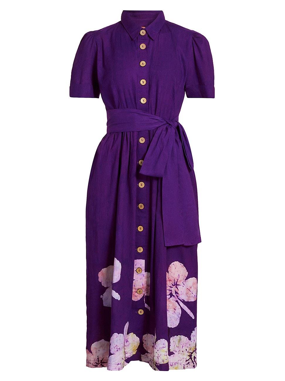 Womens Asake Floral Cotton Tie-Waist Shirtdress Product Image