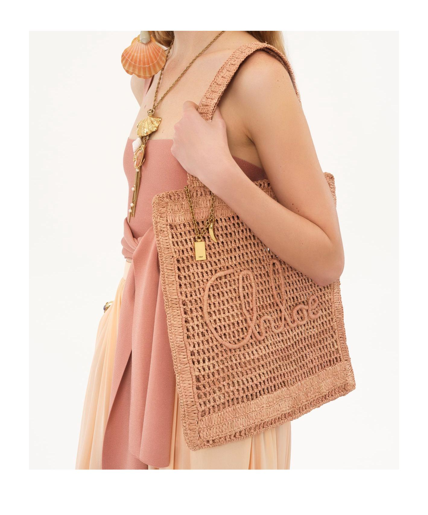 CHLOÉ Summer Banana Embellished Crocheted Embroidered Faux Raffia Tote In Beige Product Image