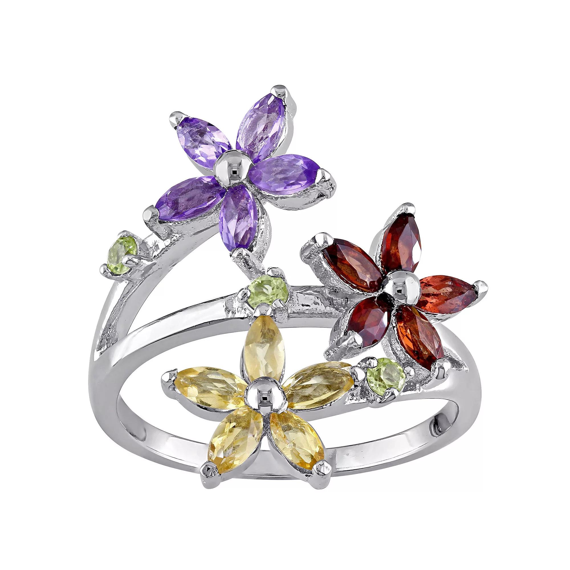Stella Grace Sterling Silver Multi-Gemstones Flower Ring, Women's, Size: 5 Product Image